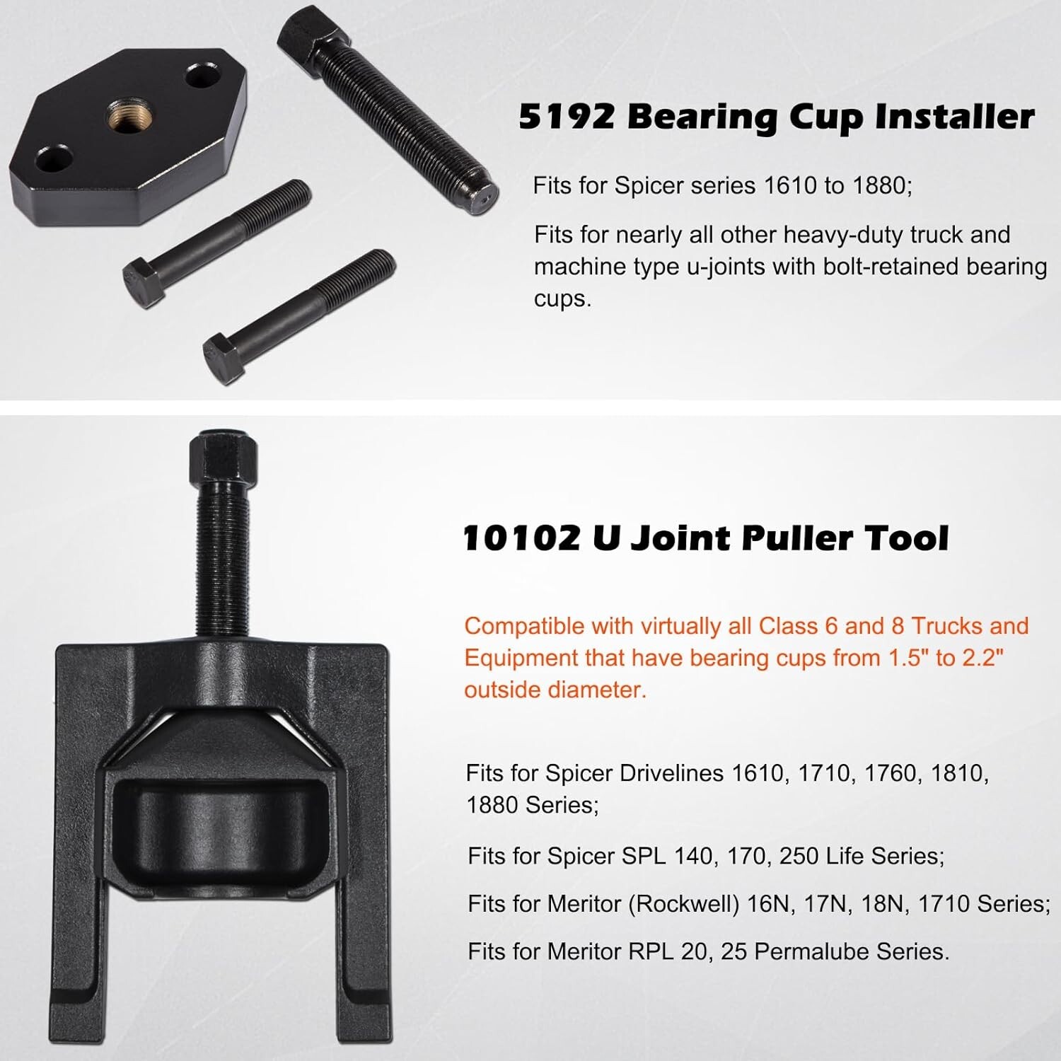10102 Universal Heavy Duty U-Joint Puller Class 6-8 & 5192 Bearing Cup Installer