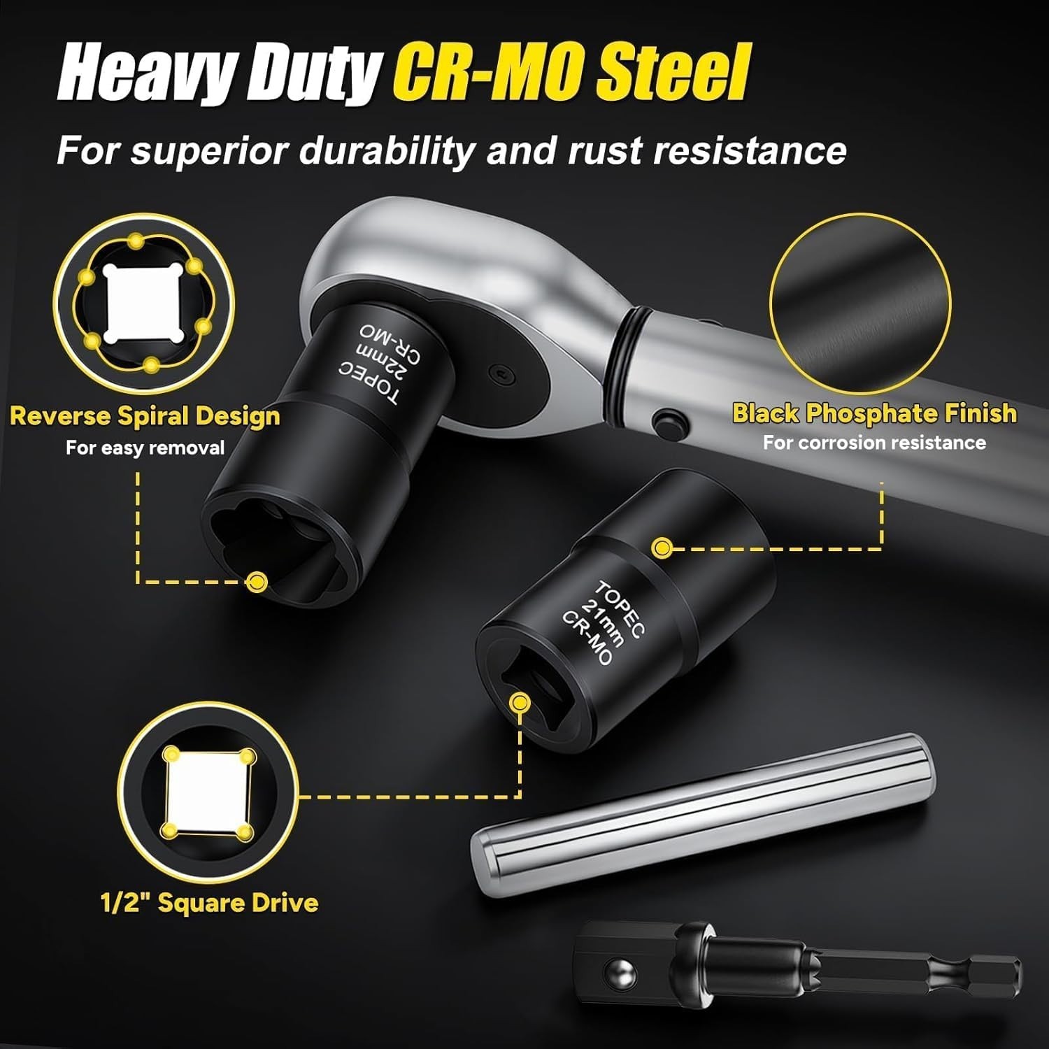 6PCS Lug Nut Removal Tool, 1/2-Inch Drive Wheel Lock Removal Kit, 17,19,21,22…