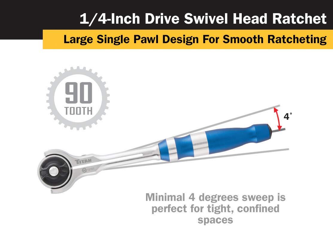 Titan Tools 1/4 in. Drive 6-1/2 in. Swivel Head Ratchet (12167)