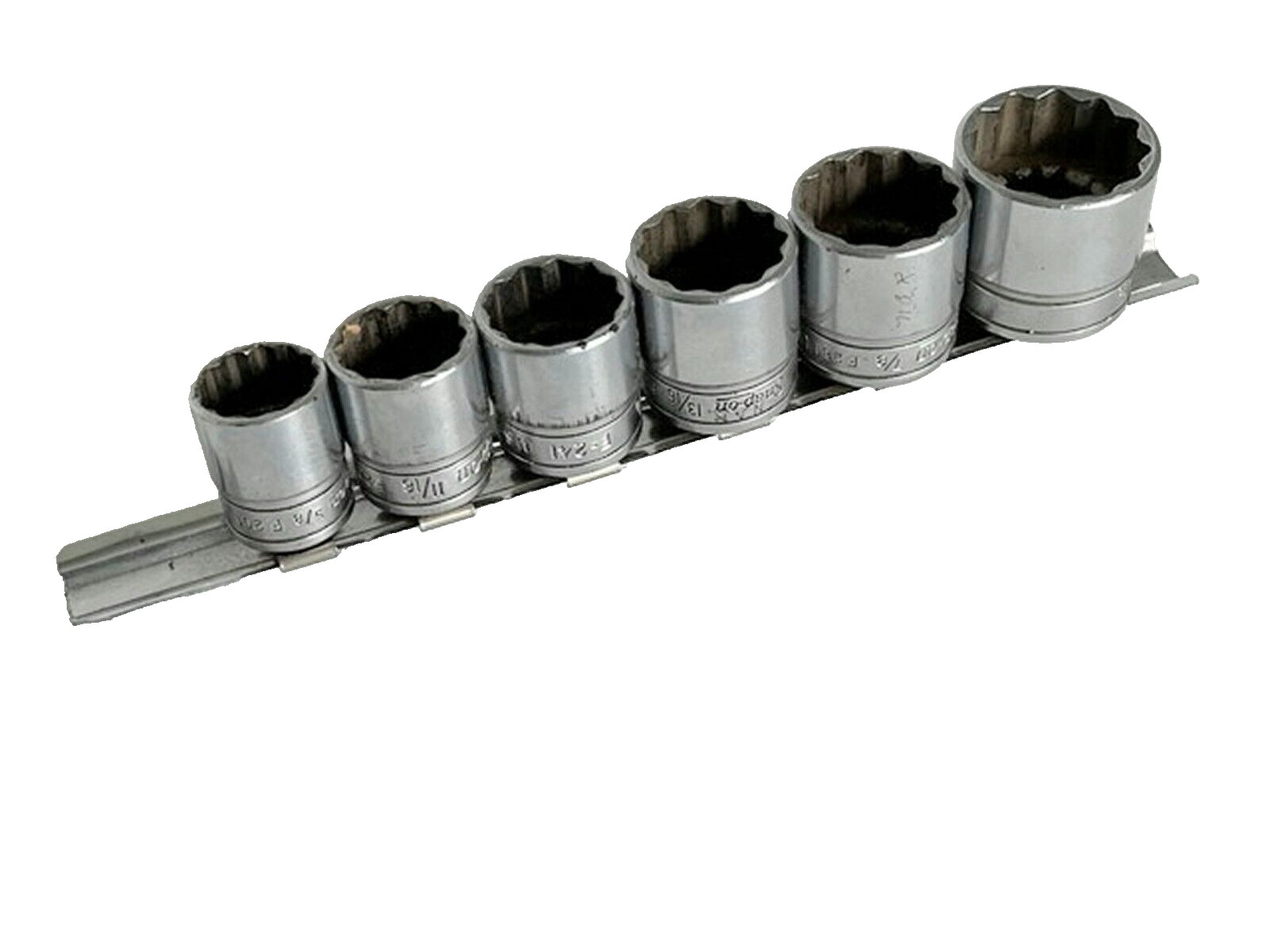 SNAP-ON TOOLS 6-piece 12 Point 3/8″ Drive SAE Sockets on Rail 5/8″ to 1″ Sizes