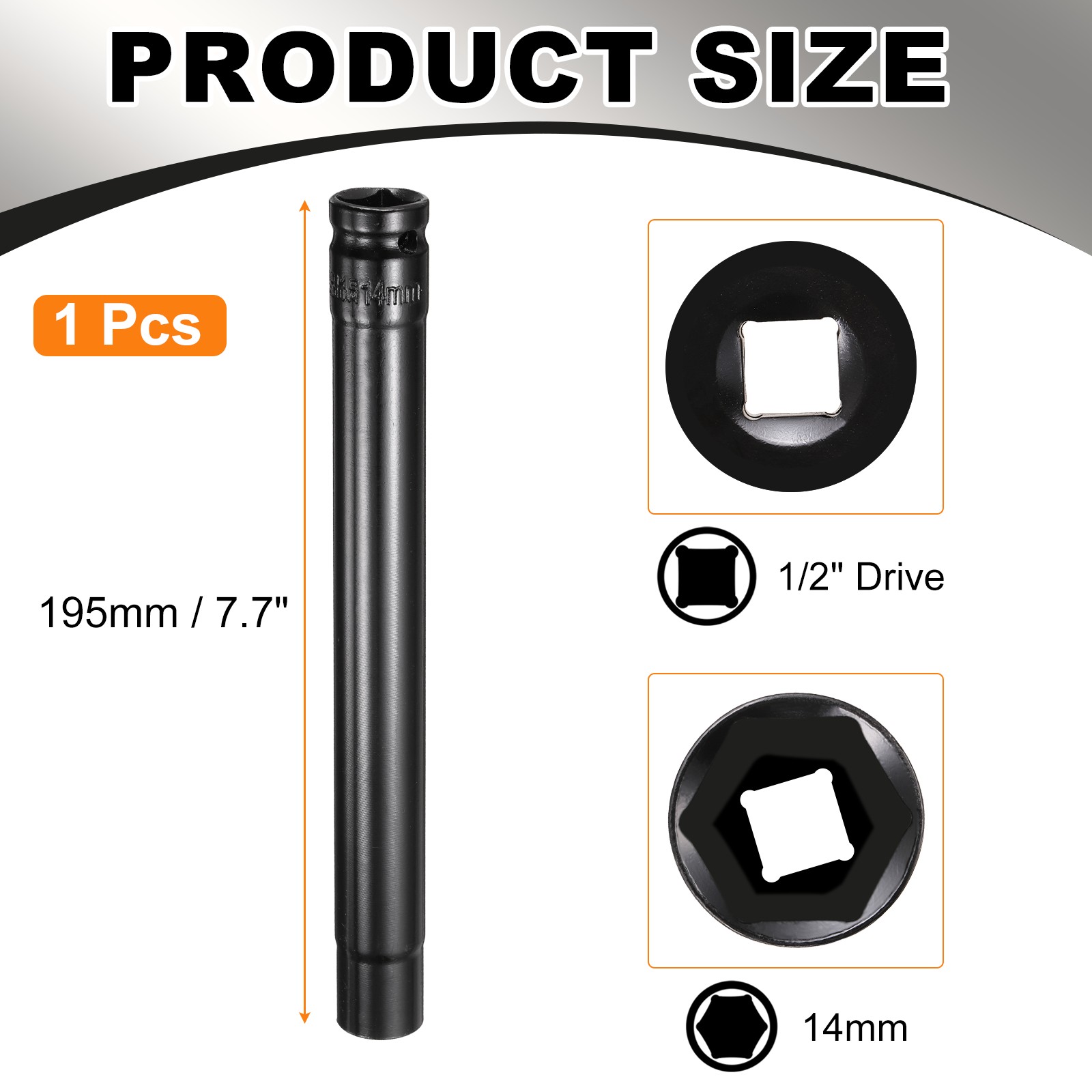 6-Point Deep Impact Socket 14mm Metric Socket 1/2″ Drive 7.7″ Long,