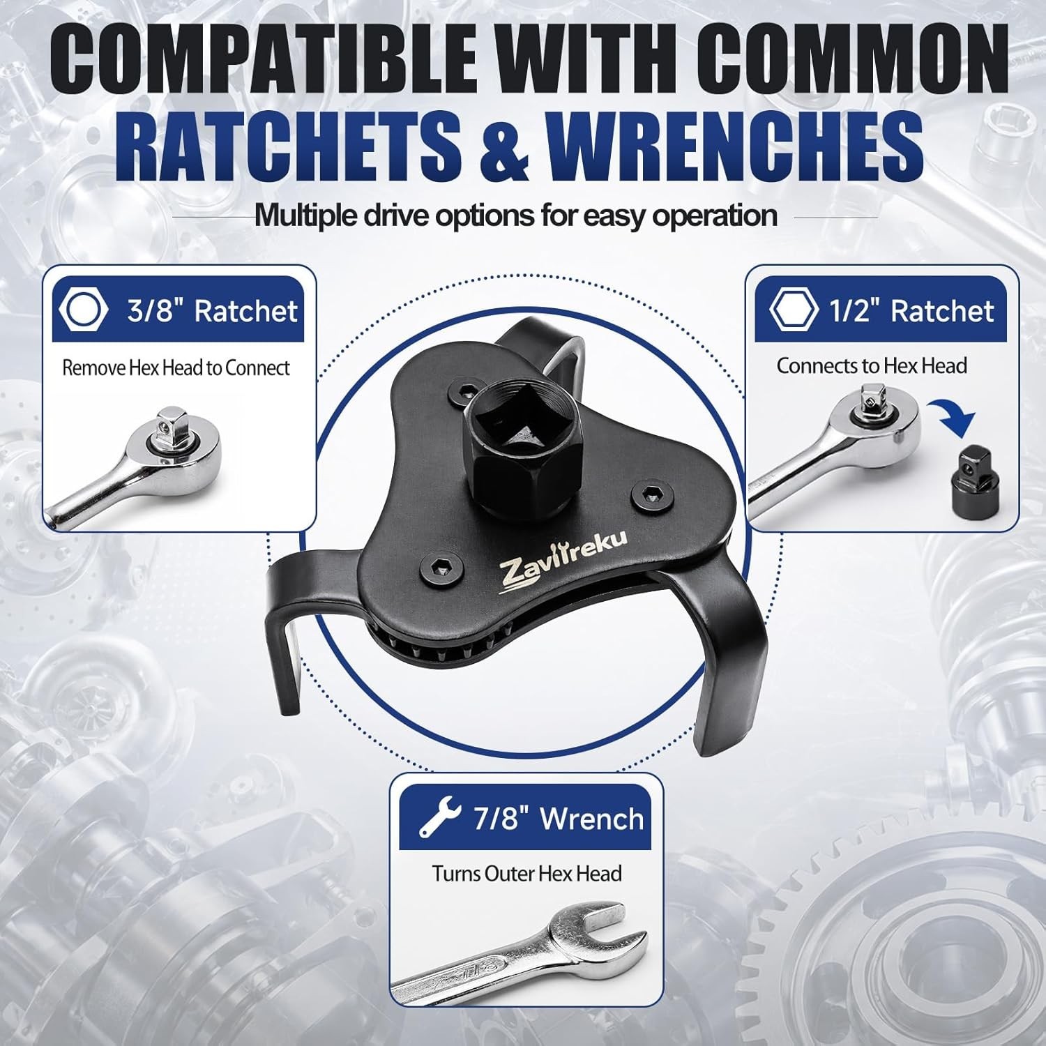Universal Oil Filter Wrench Adjustable, Heavy Duty 3-Jaw Oil Filter Removal T…