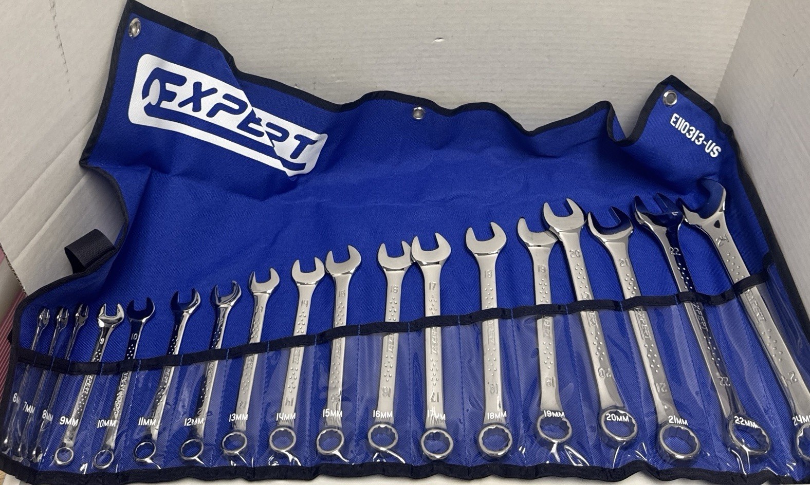 EXPERT E110313-US 18 Pieces Combination Wrench Set W/Roll Blue Pouch Brand New