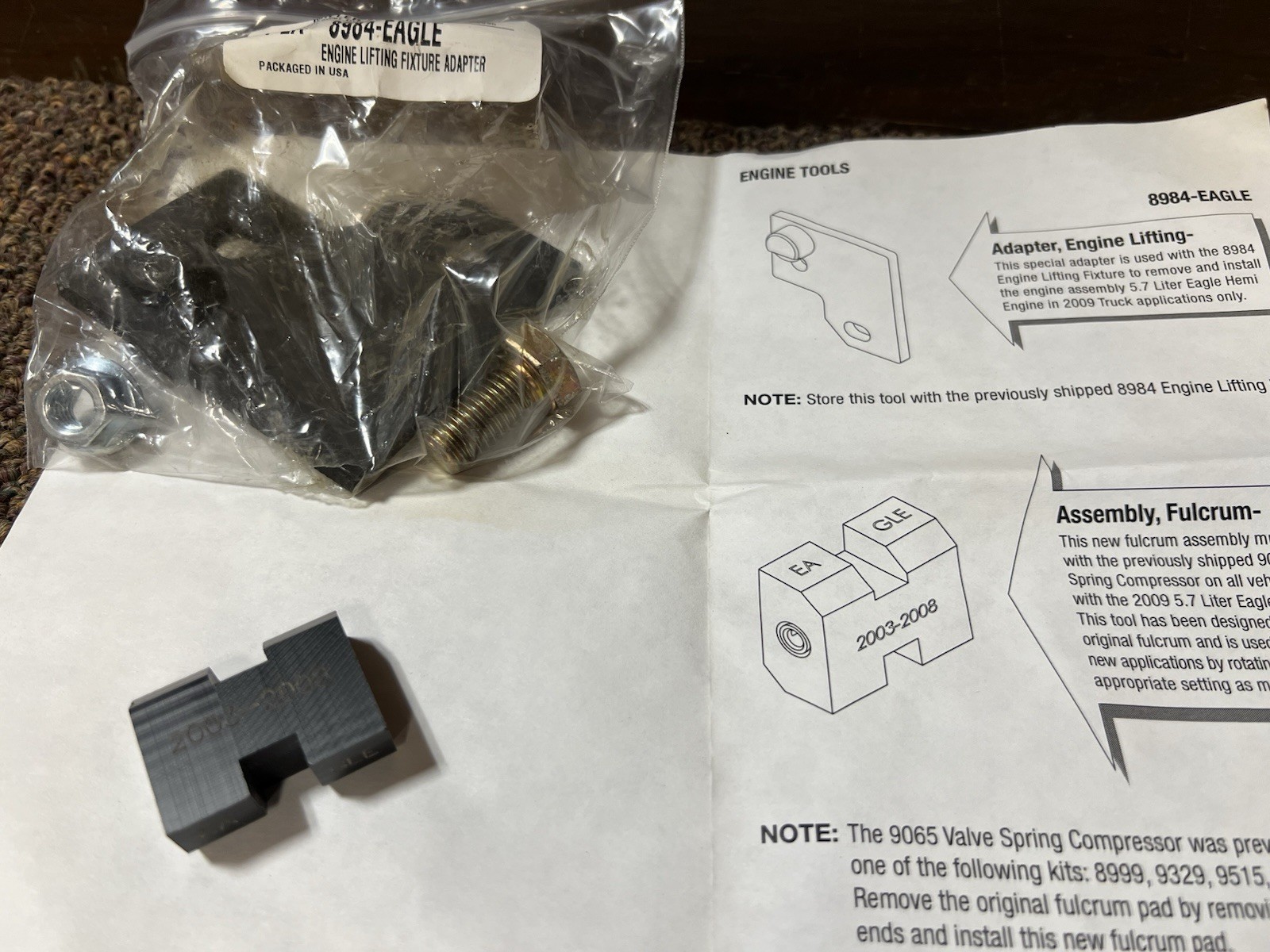 New Genuine Miller 8984 Hemi Engine Lifting Tool & Fulcrum