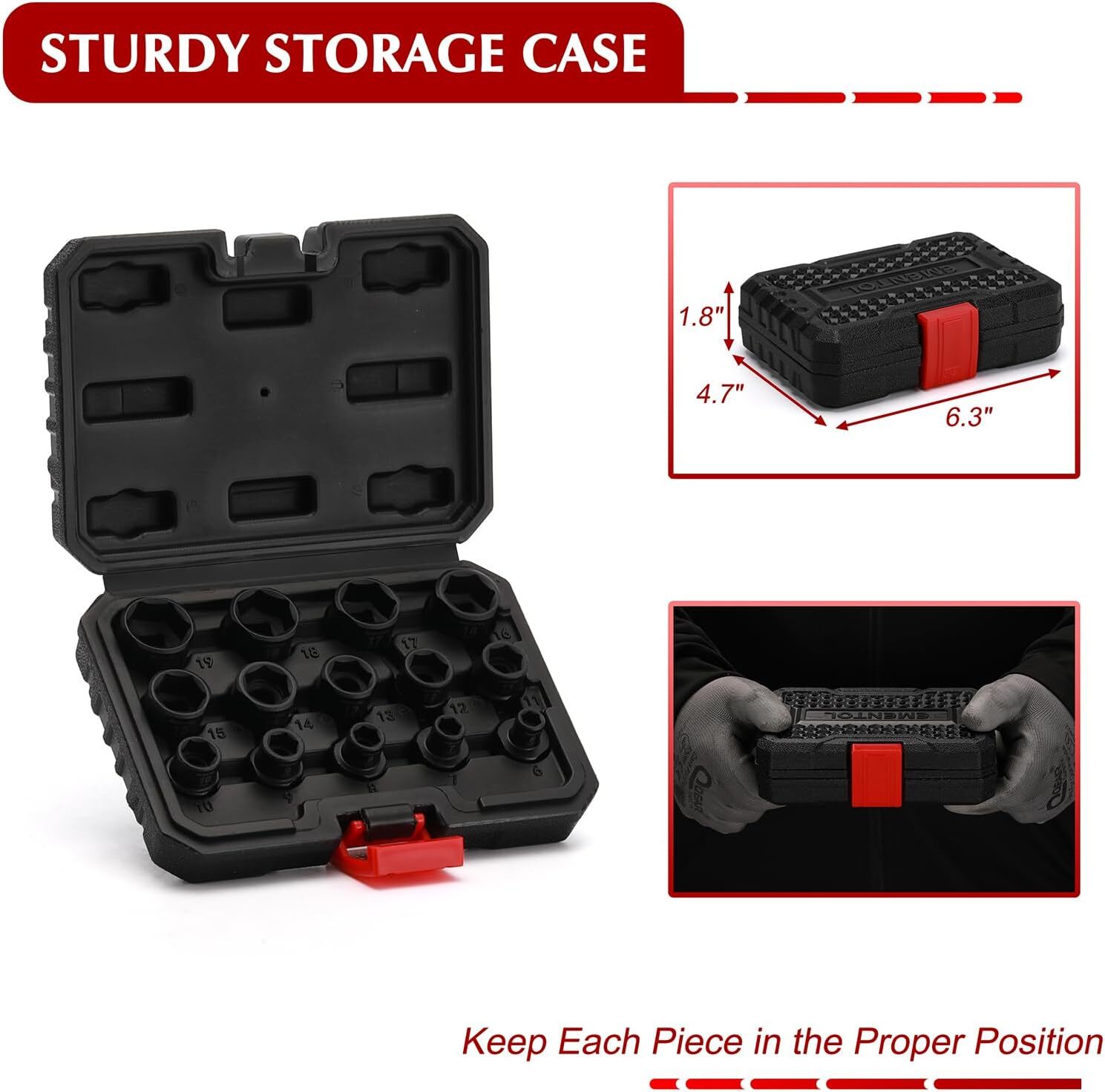 14PCS 3/8″ Drive Low Profile Nano Impact Socket Set Metric, 6mm-19mm, CR-MO