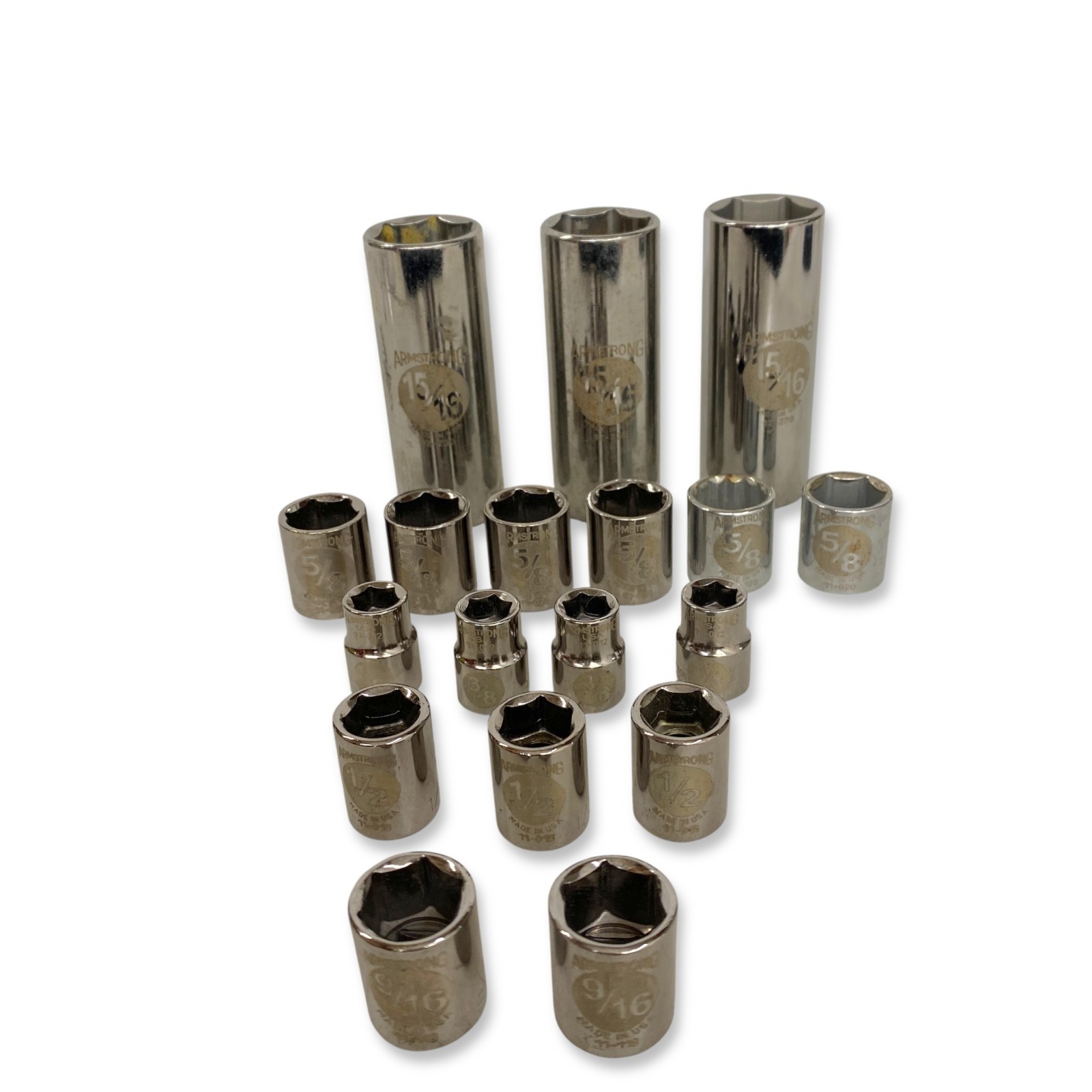 Armstrong USA Socket Set, 6-Point & 12-Point Mixed, 18 Pcs, Deep & Standard