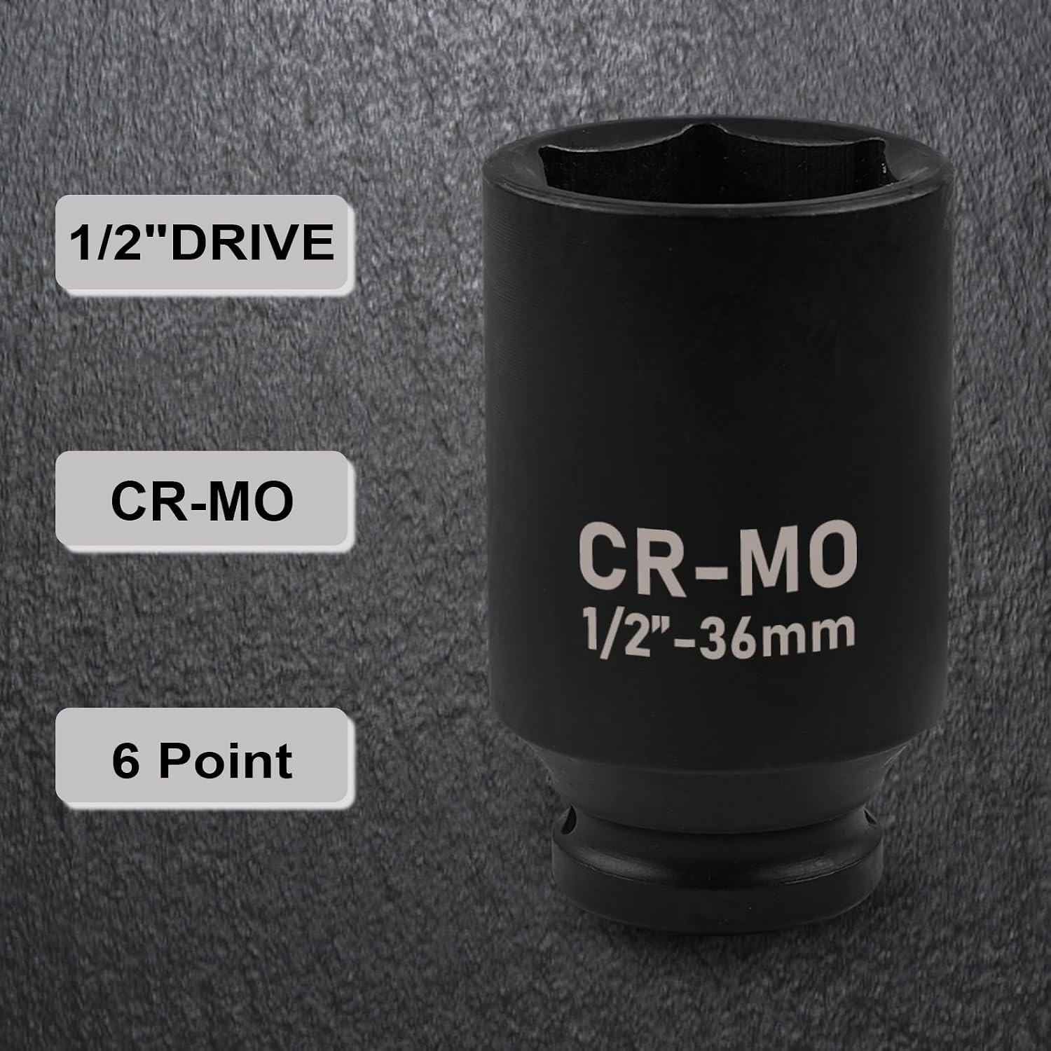 1/2″ Drive Deep Impact Socket, 18mm Socket, CR-MO, Metric, 6 Point