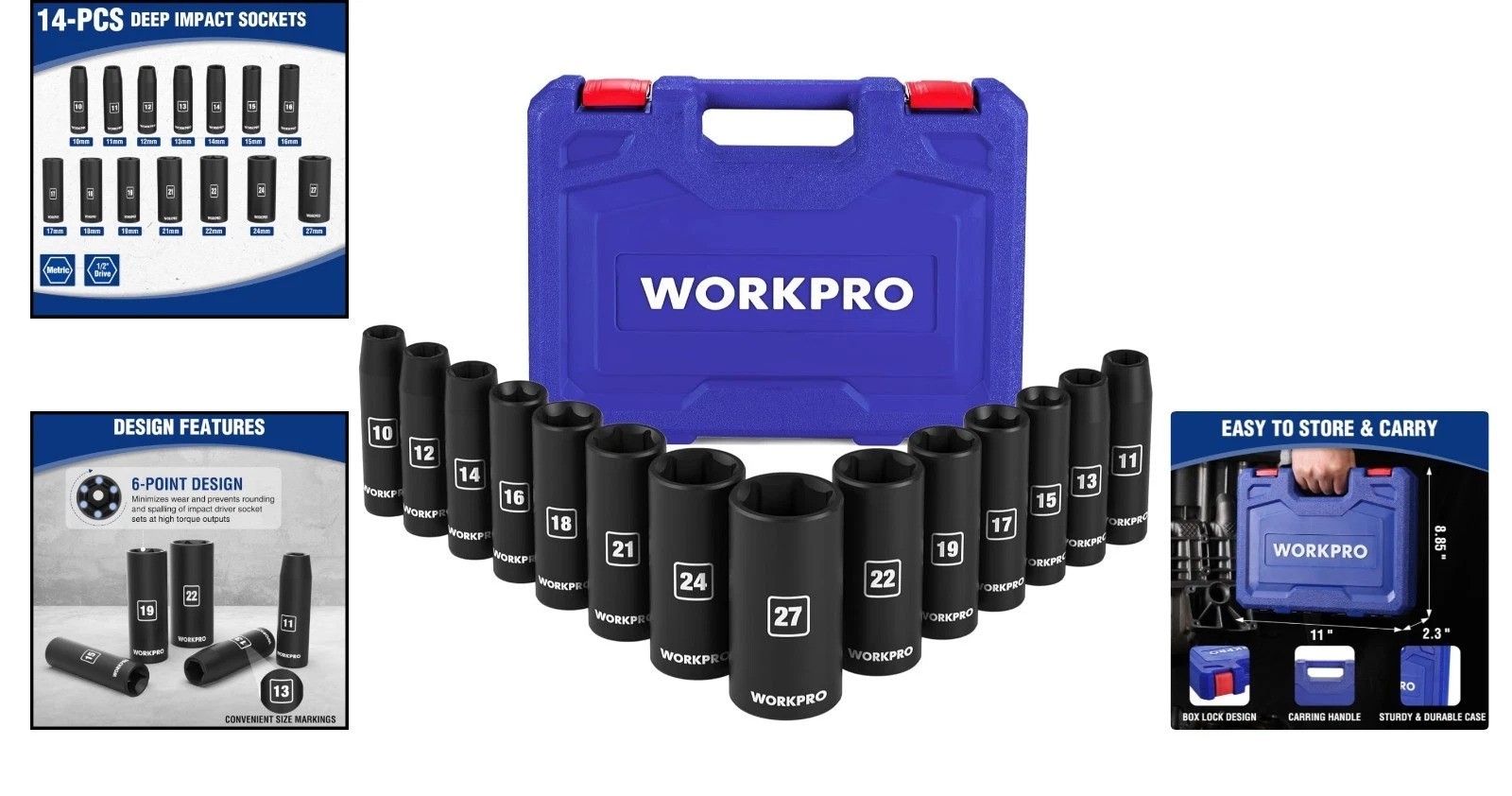 14-Piece 1/2″ Drive Deep Impact Socket Set for Expert Automotive Repairs