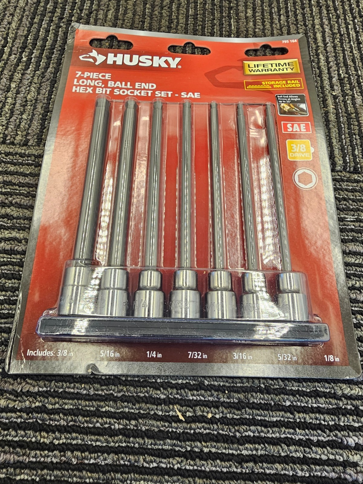 7 Pieces HUSKY 795164 3/8 in. Drive SAE Long Ball Hex Bit Socket Assembly