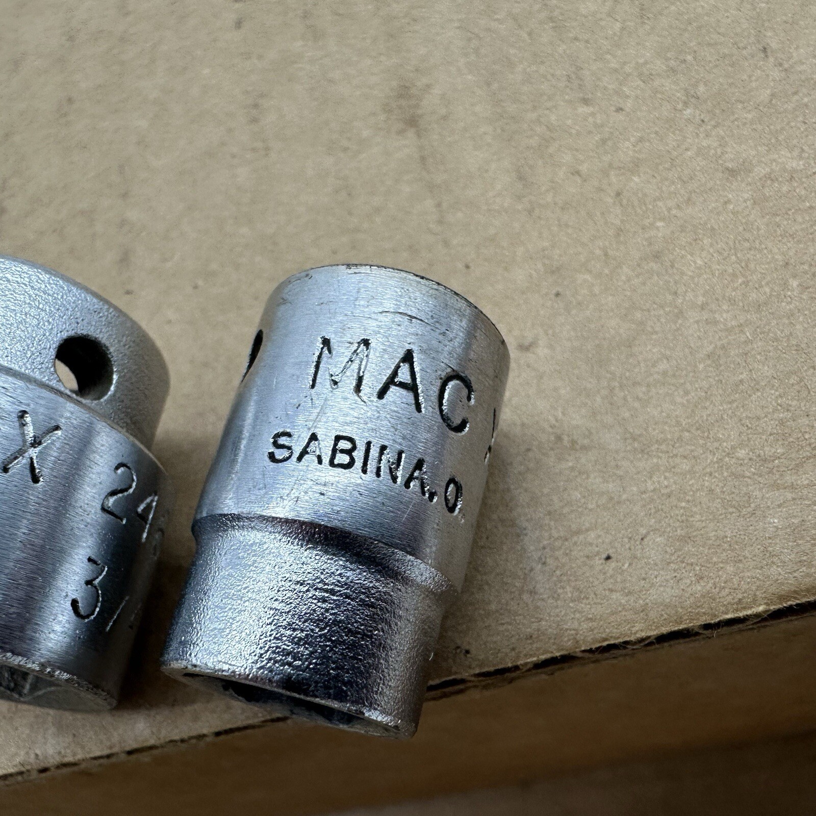 Lot 2 Vintage MAC 3/8″ Drive 6 Point Shallow Sockets USA X246 3/4 X146 7/16” VGC