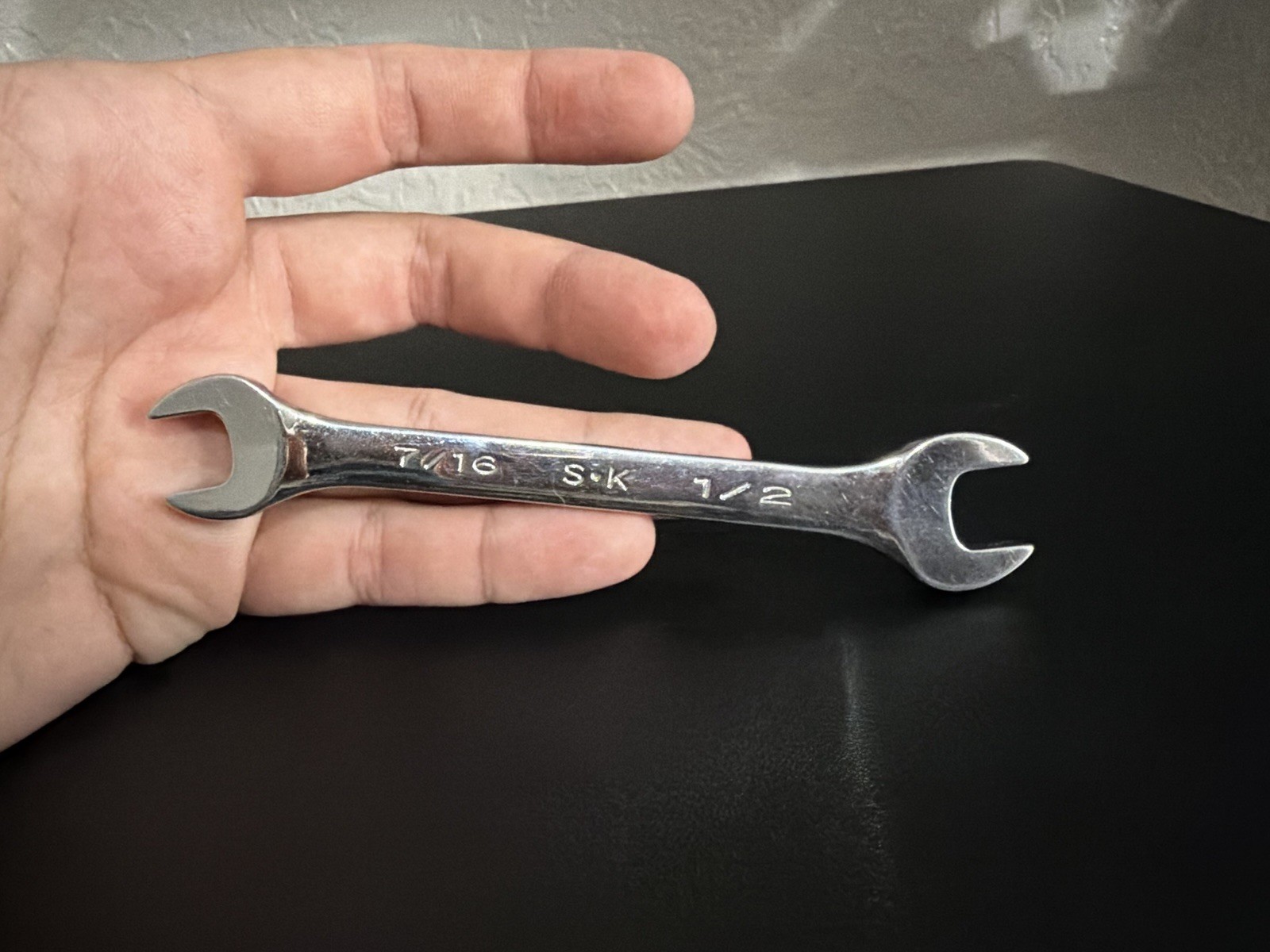 SK Hand Tool 86414 Regular Open End Wrench, 7/16 x 1/2-Inch, Full Polished