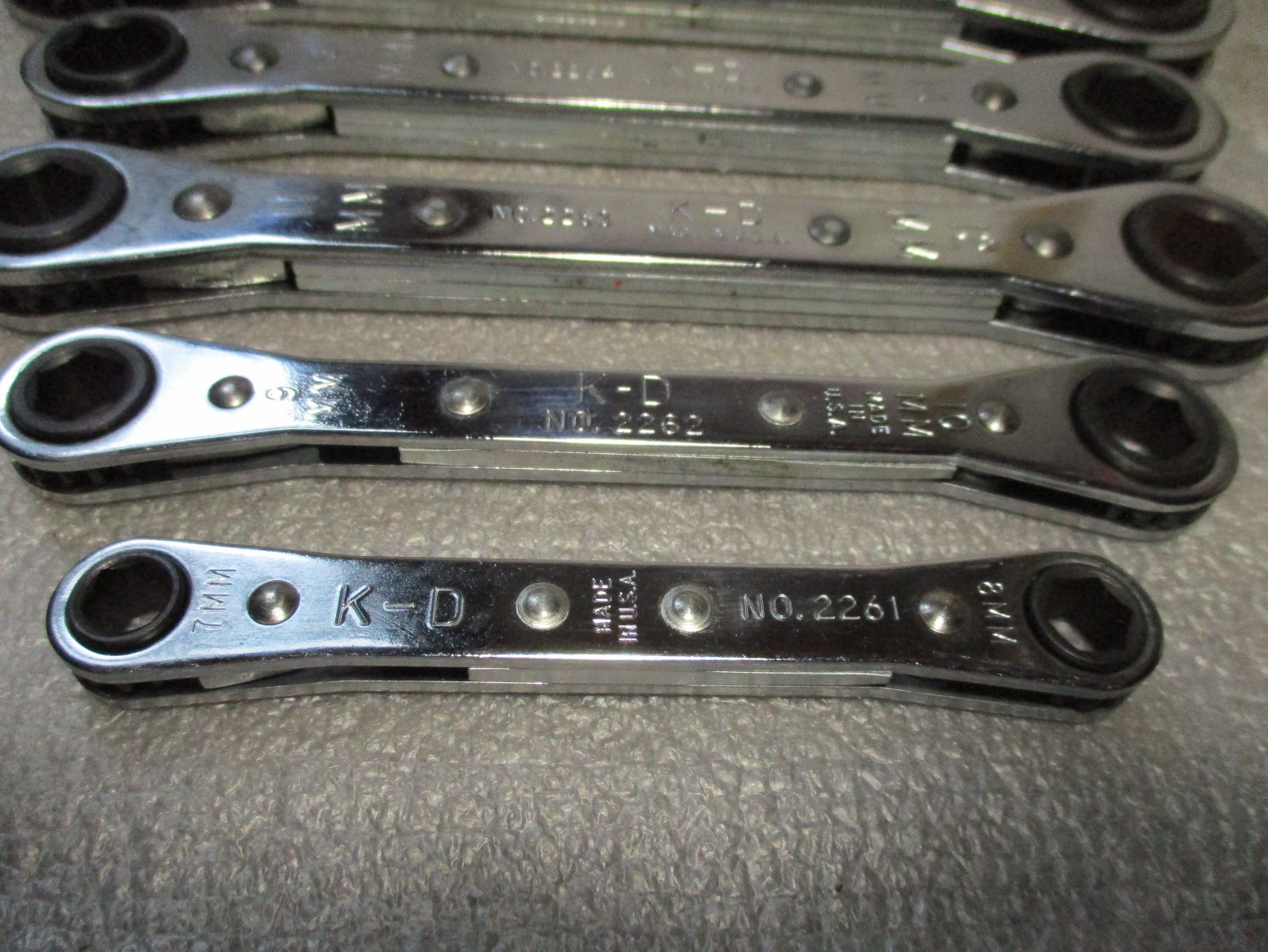 Vintage K-D Tools USA 7-Pc Metric Ratcheting Wrench Set (7mm–20mm) In Red Pouch