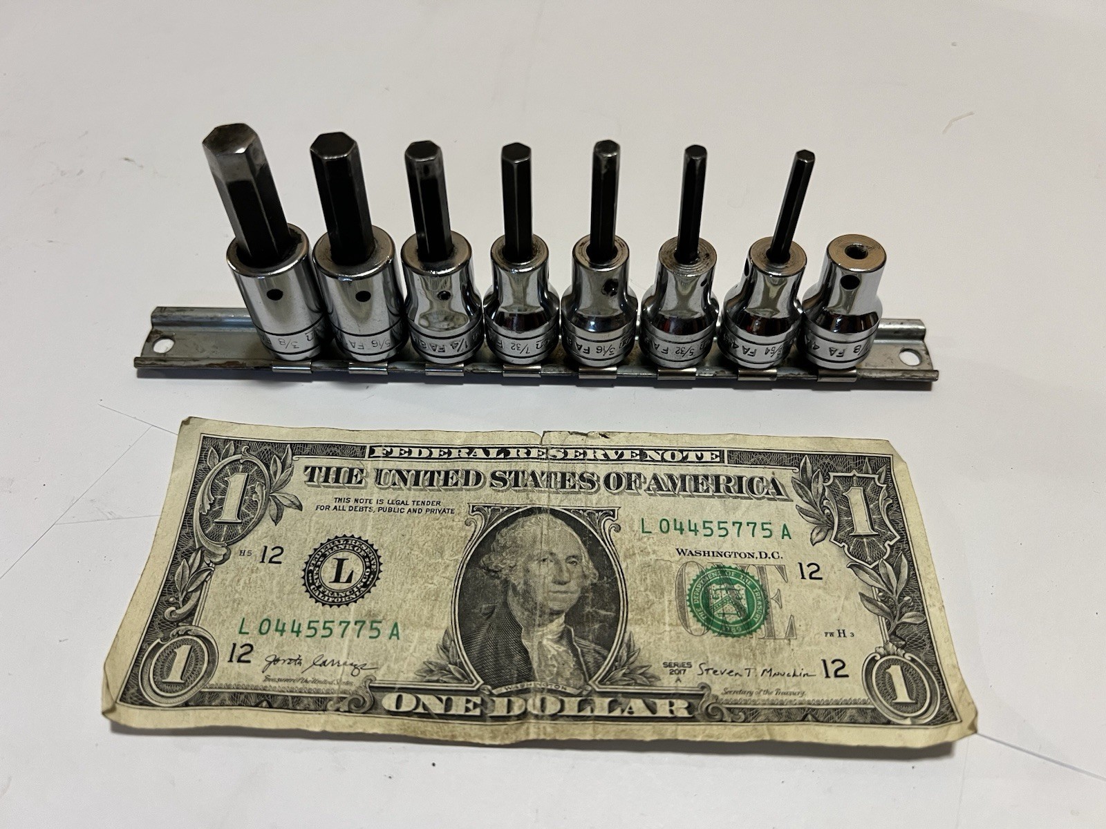 Snap On 208FAY SAE 3/8 Drive Hex Bit Socket Driver Set 8 pc 1/8 – 3/8 USA