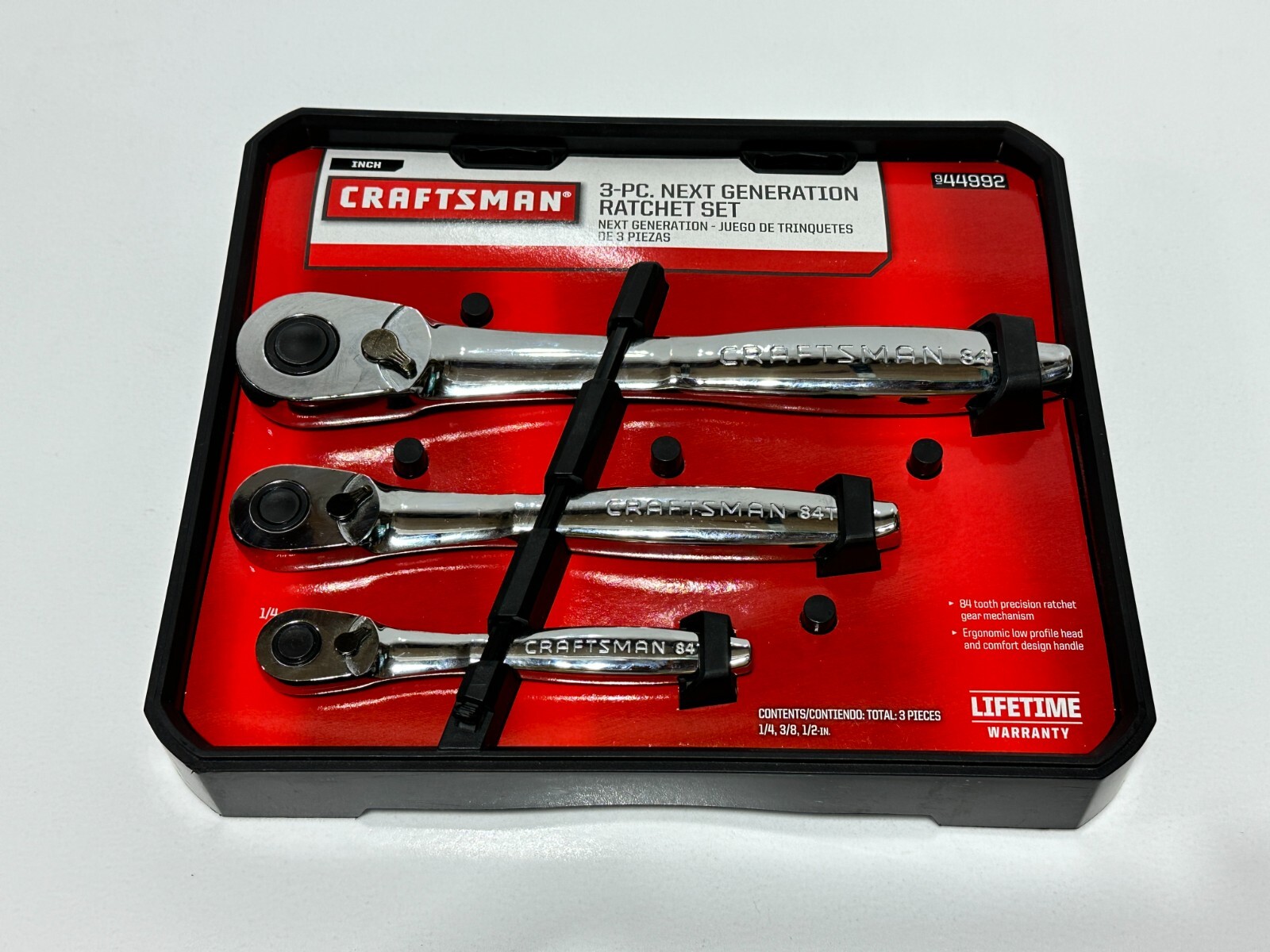 NOS Craftsman 44992 3pc Next Generation Thin Profile Ratchet Set, Fully Polished