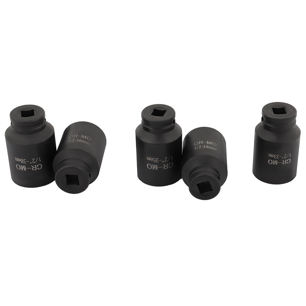 5pcs 33, 34,35mm, 36mm,38mm Deep Spindle Axle Nut Socket Set 6 POINT 1/2» Drive