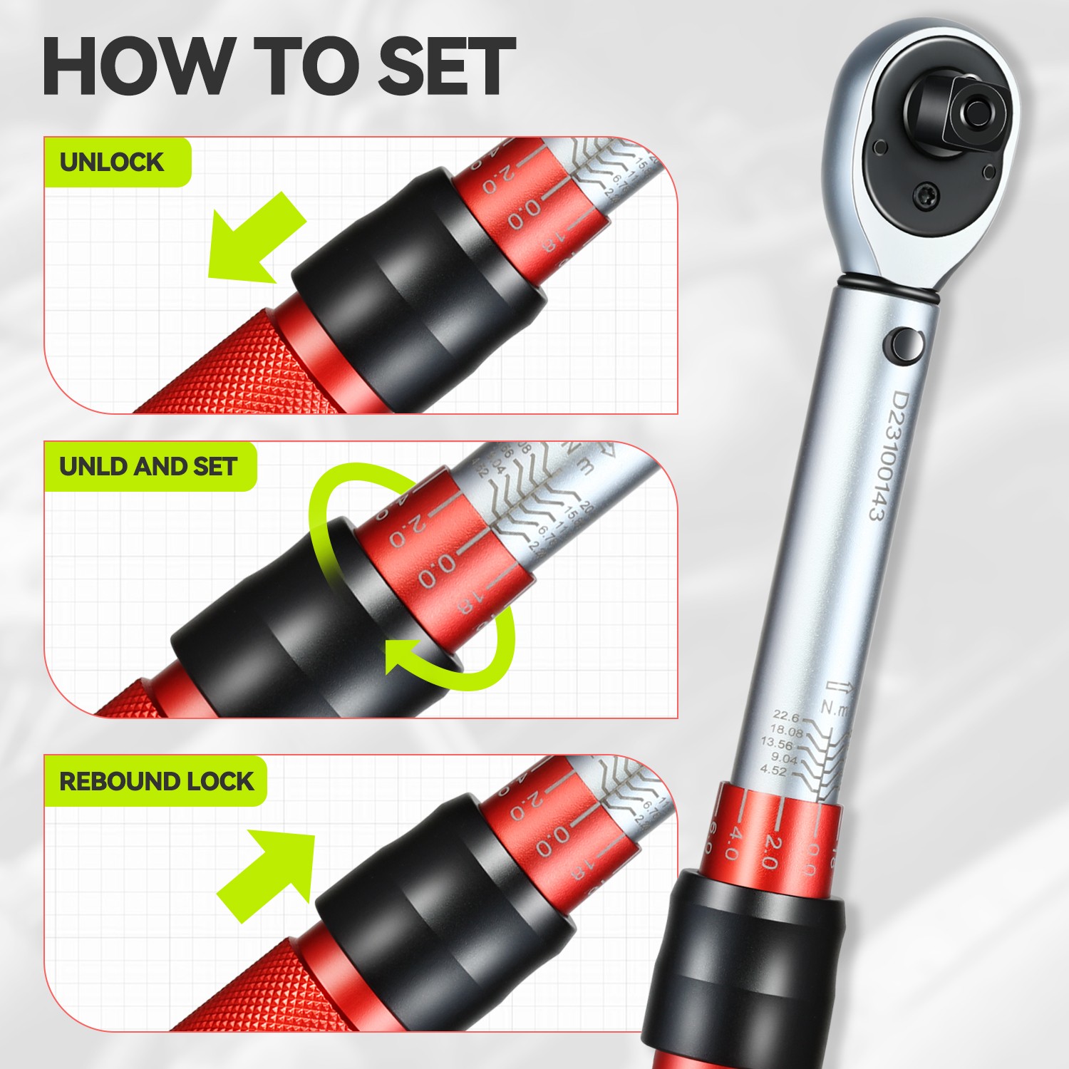 Red 3/8″ 20-200IN.-LB Mechanic Adjustable Click Torque Wrench w/ Storage Box