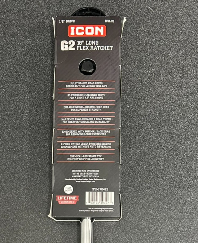 New ICON G2 Series 1/2″ Drive R3LFG FLEX Ratchet Long Handle 18 Inch Long 70422
