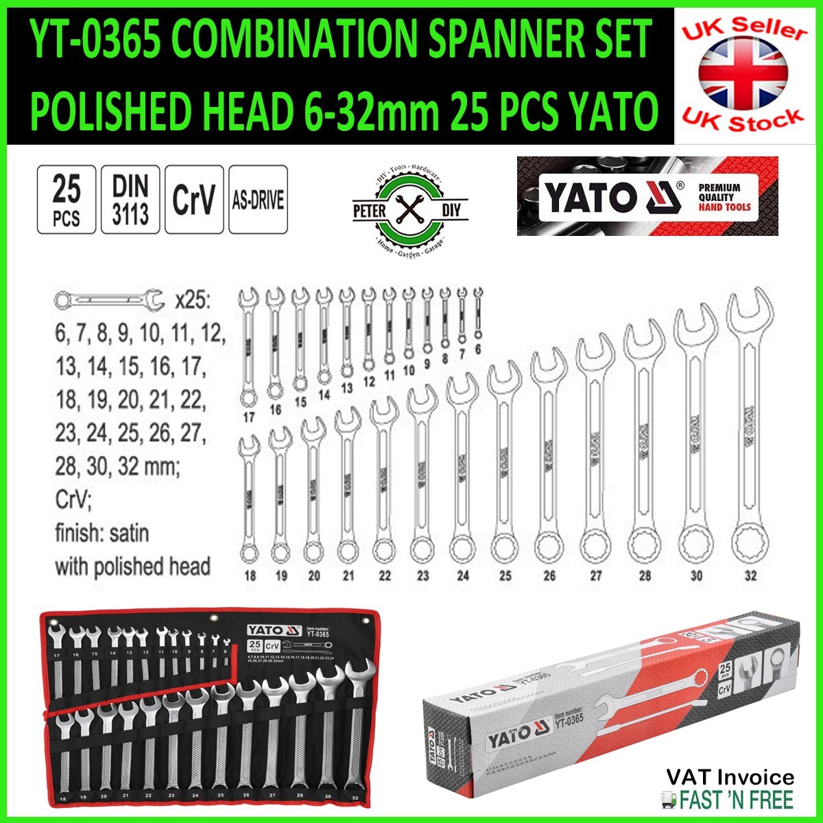 COMBINATION SPANNER SET POLISHED HEAD 6-32mm 25 PCS YATO YT-0365