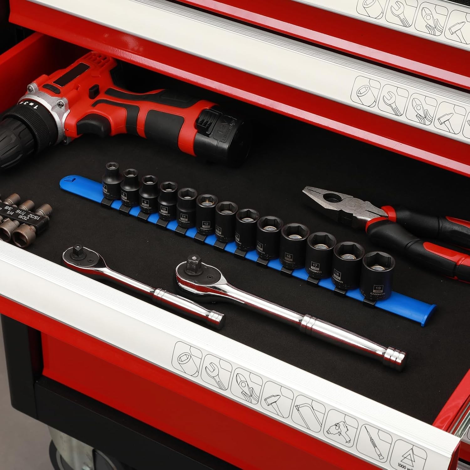 13PCS 3/8″Drive Magnetic Socket Set, Shallow, 6-Point, Metric, 7mm to 19mm, CR-M