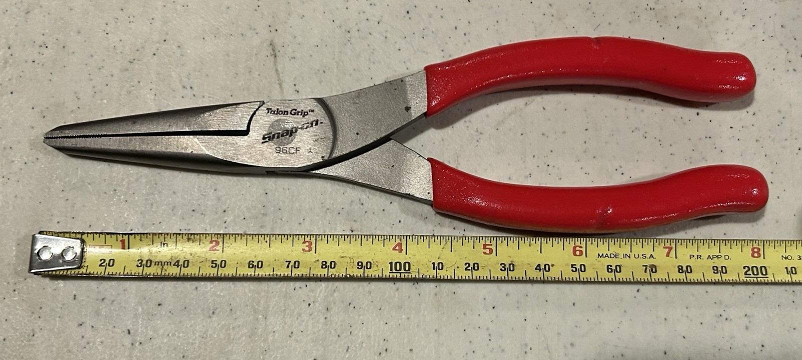 NOS. Snap On 8″ Needle Nose Pliers Red Soft Grip Handle 96CF USA