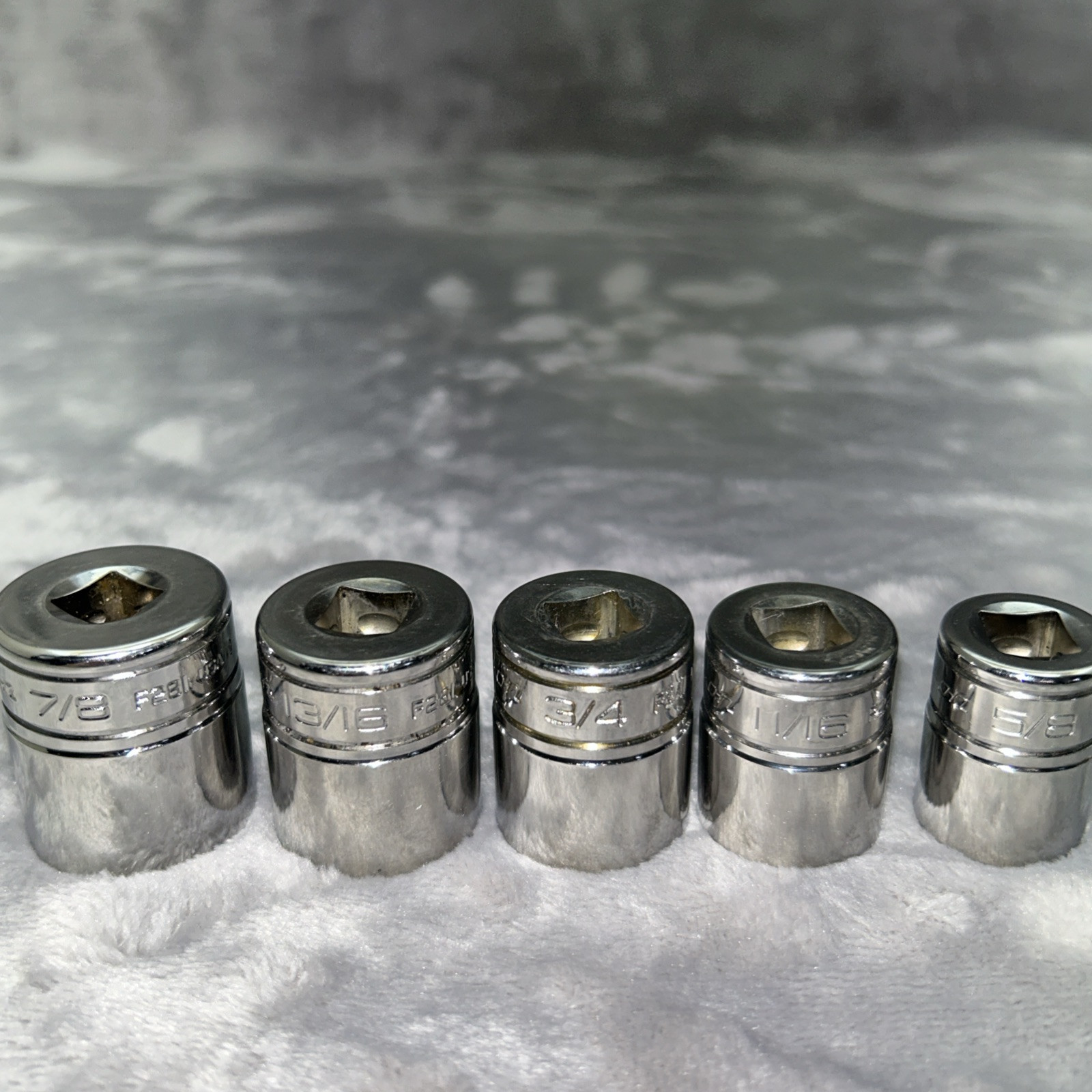 Snap On Tools 9pc Chrome 12pt. SAE Sockets 3/8″ Dr. F1 And F2 7/8-5/16 READ USA