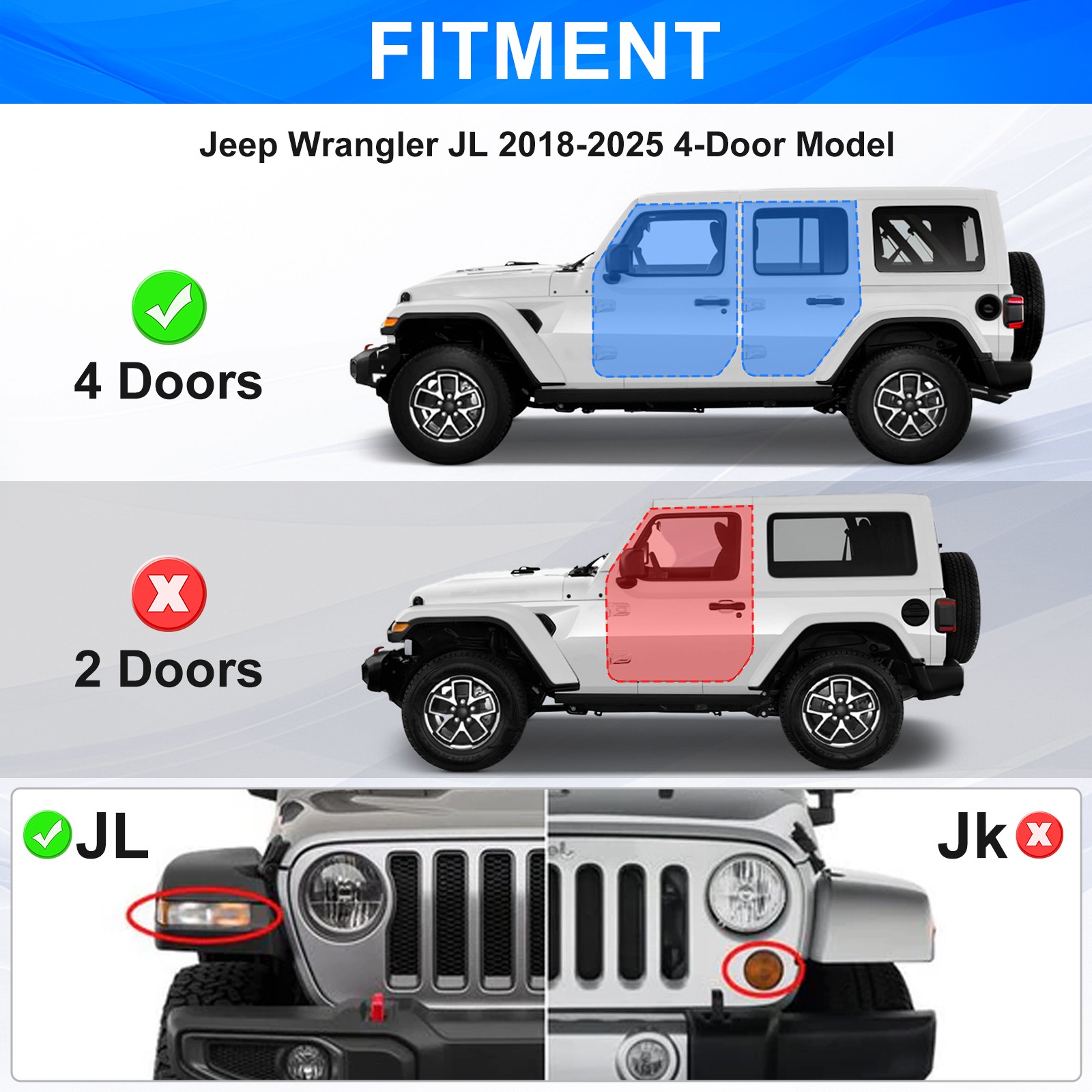 White/ Red/ Green/ Blue Running Boards Fits Jeep Wrangler JL 2018-2025 4 Door