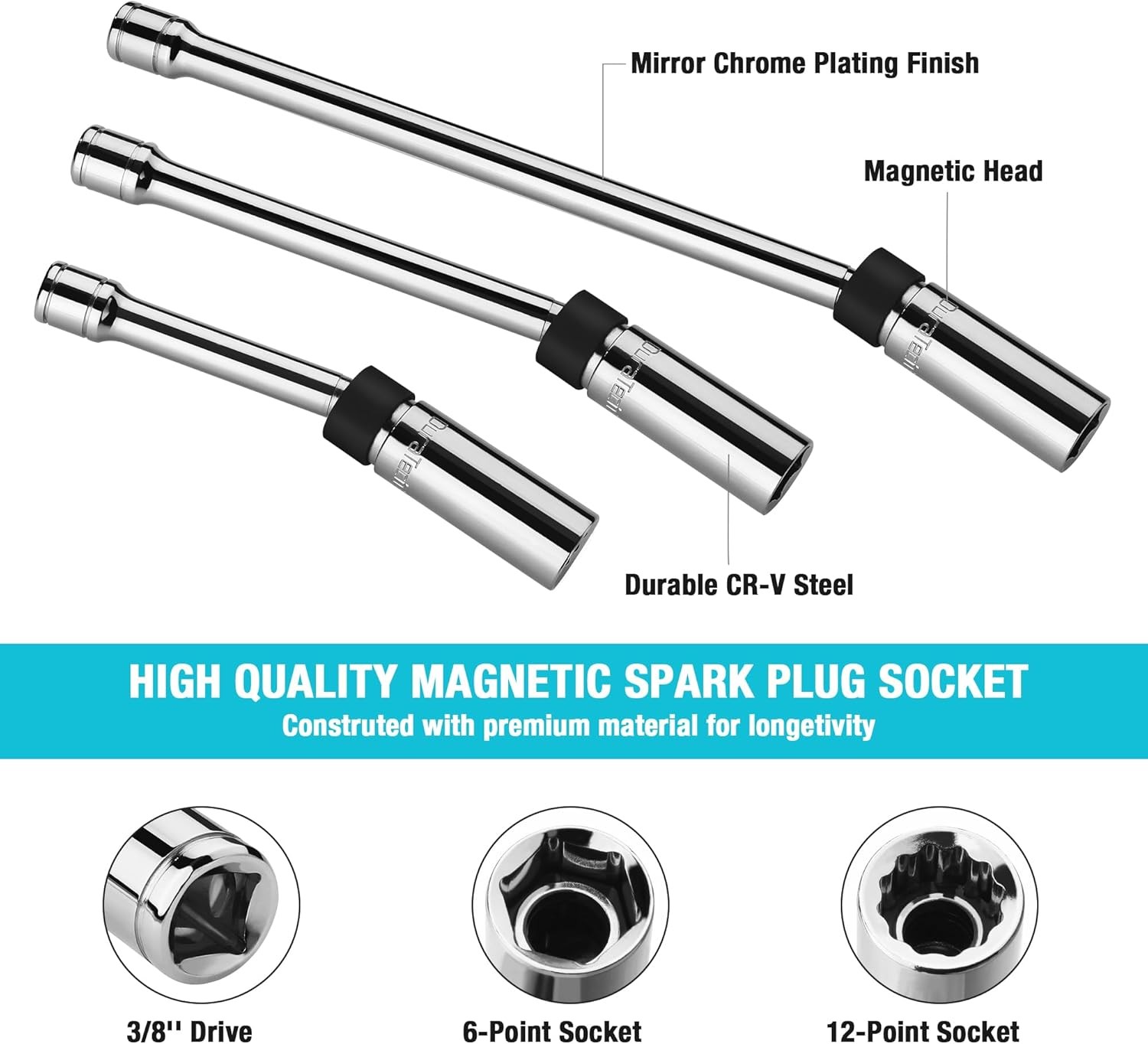 DURATECH 5PCS Swivel Magnetic Spark Plug Socket 5PC (5/8″, 9/16″, 0.551″)