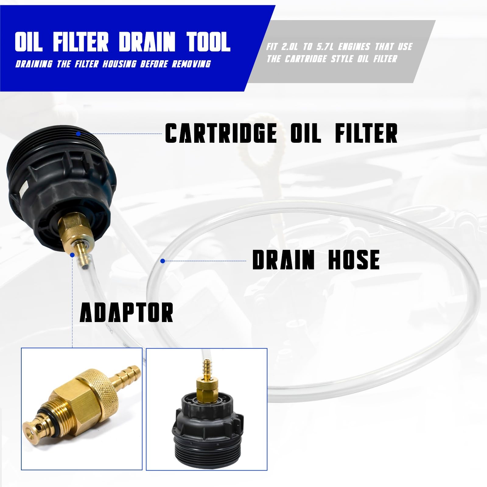 64mm Oil Filter Wrench, Drain Hose & Funnel for Toyota, Lexus, Scion Engines