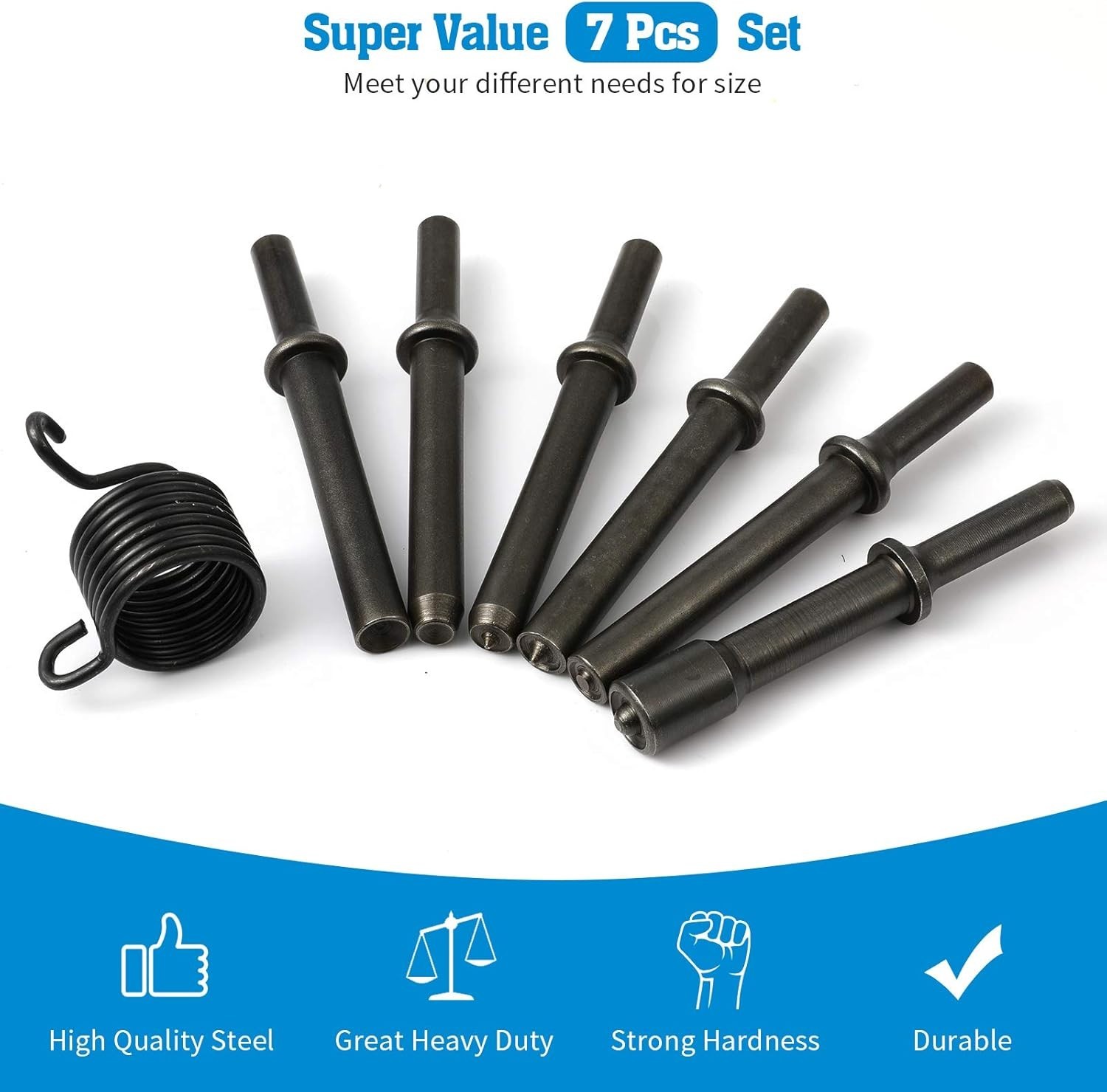 7 Pcs Great Heavy Duty Smoothing Pneumatic Air Rivet Hammer Tools Kit Black