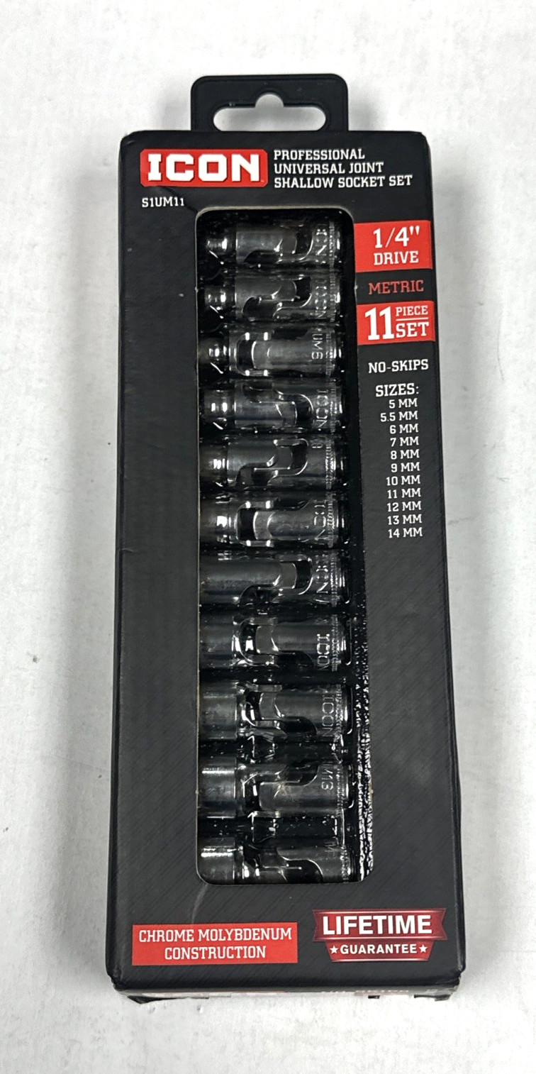 ICON 1/4″ Dr. Metric 11 Piece Set Universal Joint Shallow Socket S1UM11