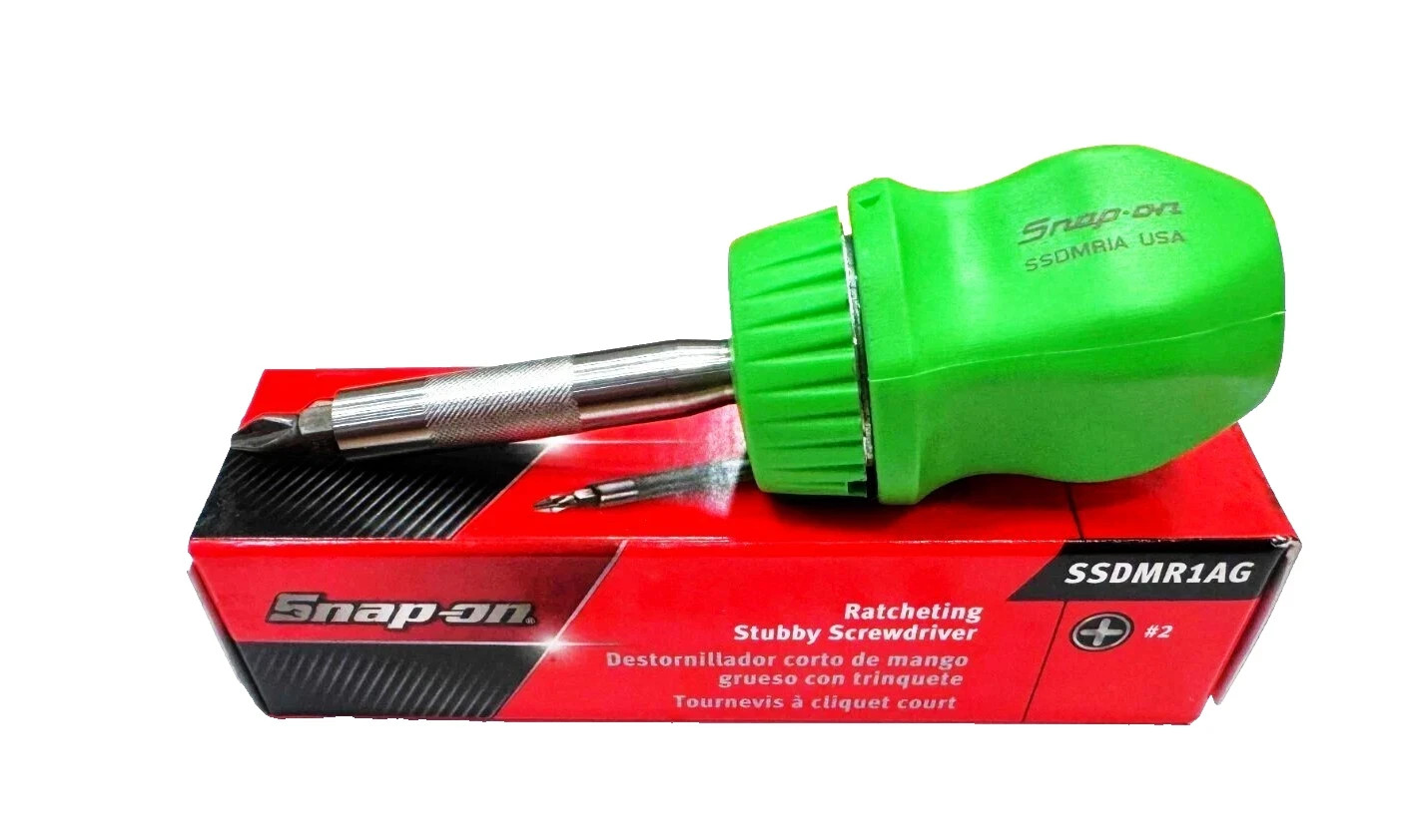 Snap-on Tools GREEN Stubby Hard Handle Ratcheting Screwdriver SSDMR1AG USA NEW