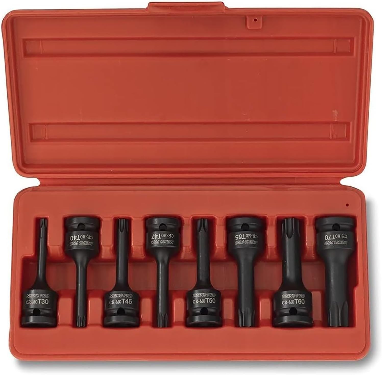 NEIKO 01138B 1/2” Drive Torx Star Driver Bit Socket Set, 8 Piece, T30 to T70