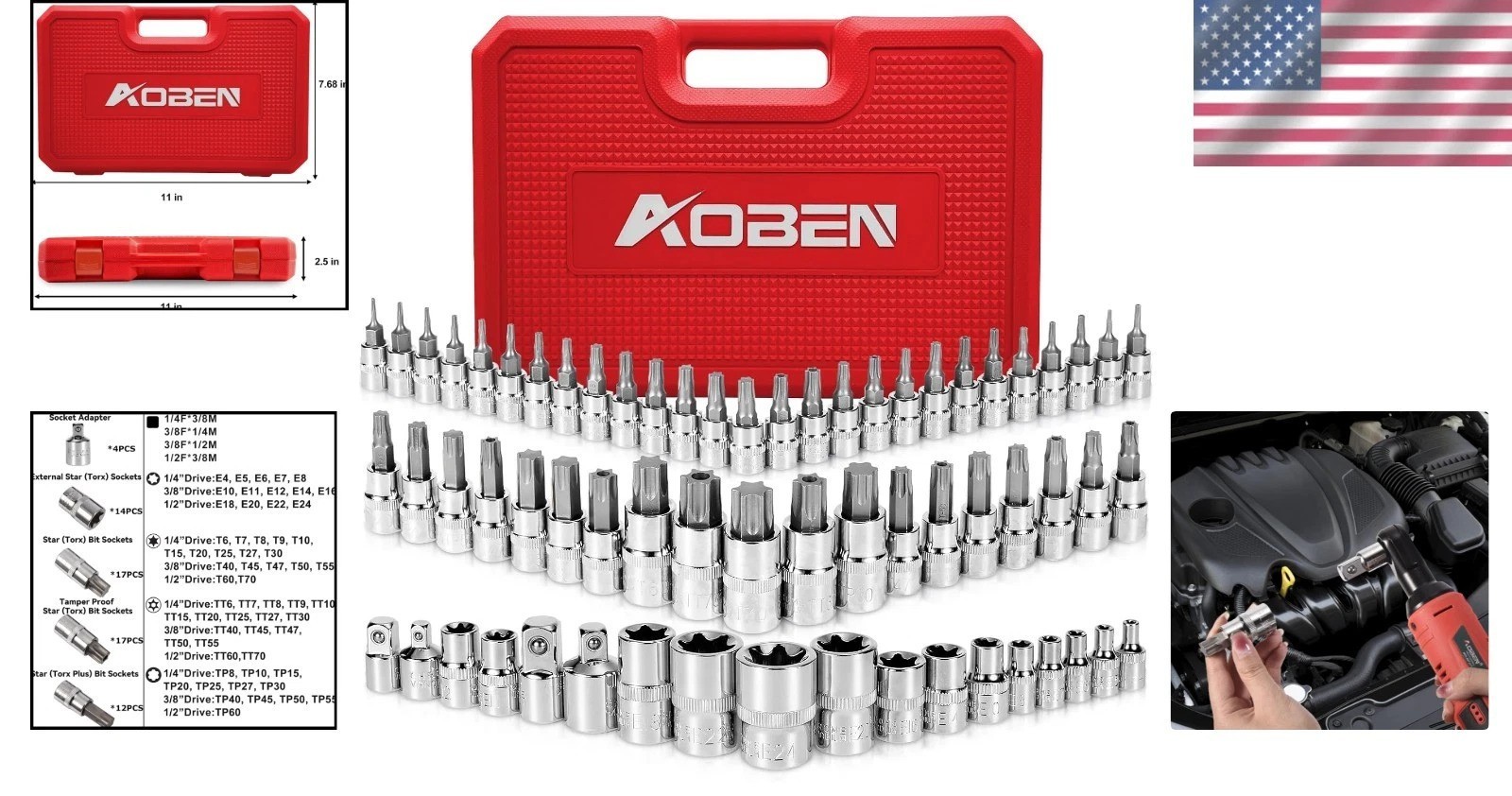 64Pcs Master Torx Bit Socket and External Torx Socket Set, 1/4, 3/8, 1/2-inch…