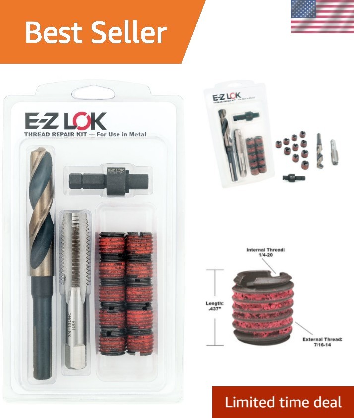 Versatile Thread Repair Kit for Soft Metals – 20 Carbon Steel Inserts Included