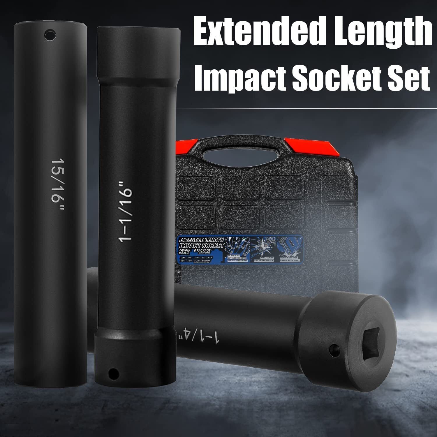 1/2 Inch Drive Heavy Duty Extended Length Extra-Deep Length Impact Socket Set