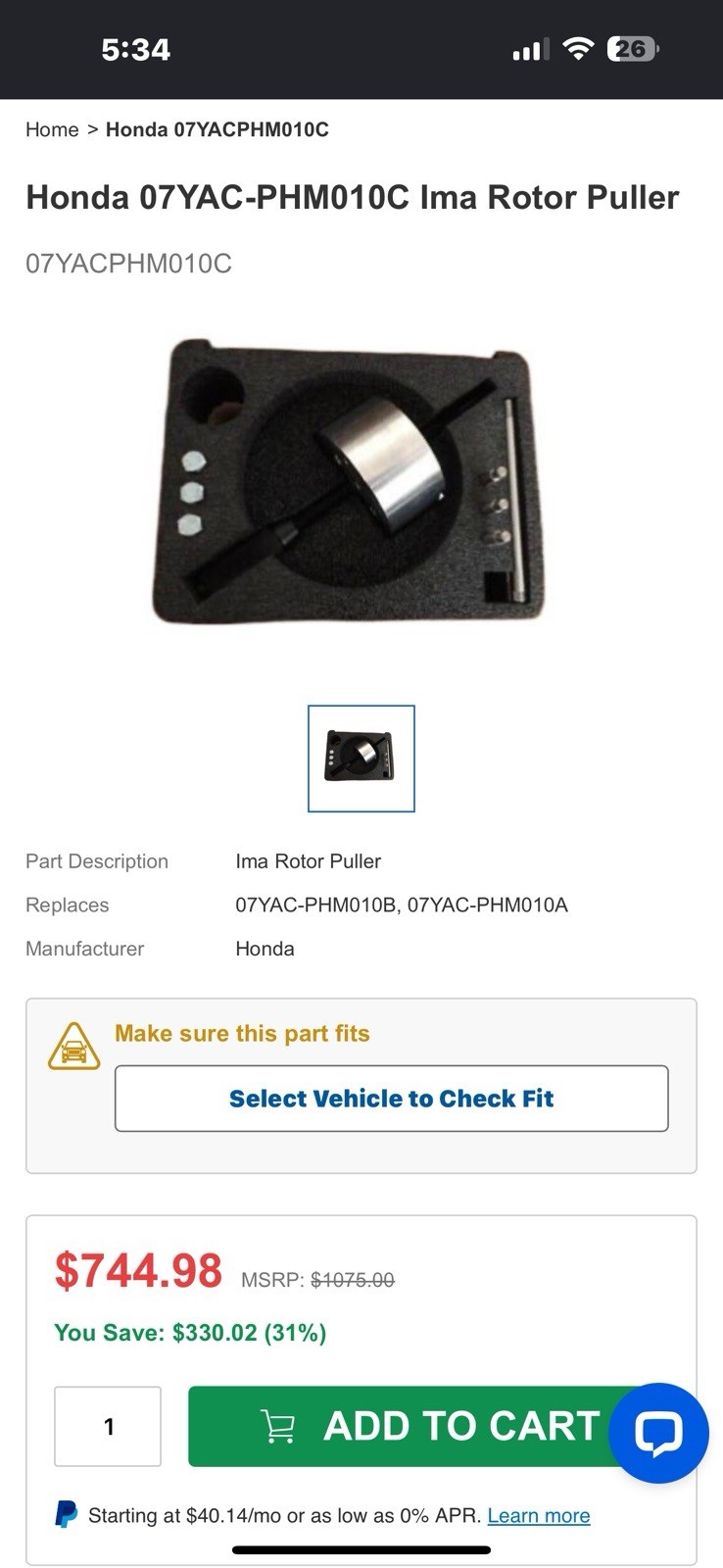 Brand New Genuine Honda Ima Rotor Puller. Part #07YAC-PHM010C