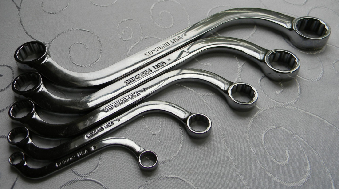 SNAP-ON 5PC SAE 12PT SAE FLANK DRIVE S-SHAPED BOX WRENCH SET 5/16″-7/8″ #SBX605