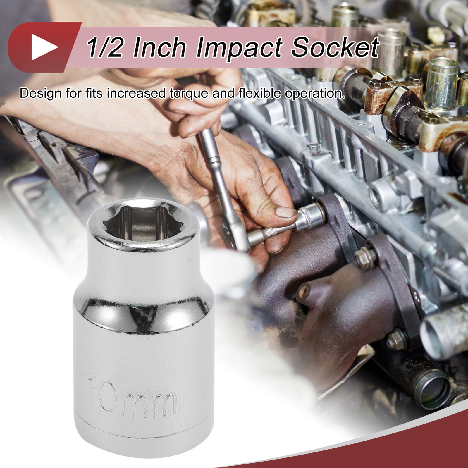 Universal 1/2 Inch Drive Impact Socket 10mm 6 Point Carbon Steel 1 Pcs 38mm