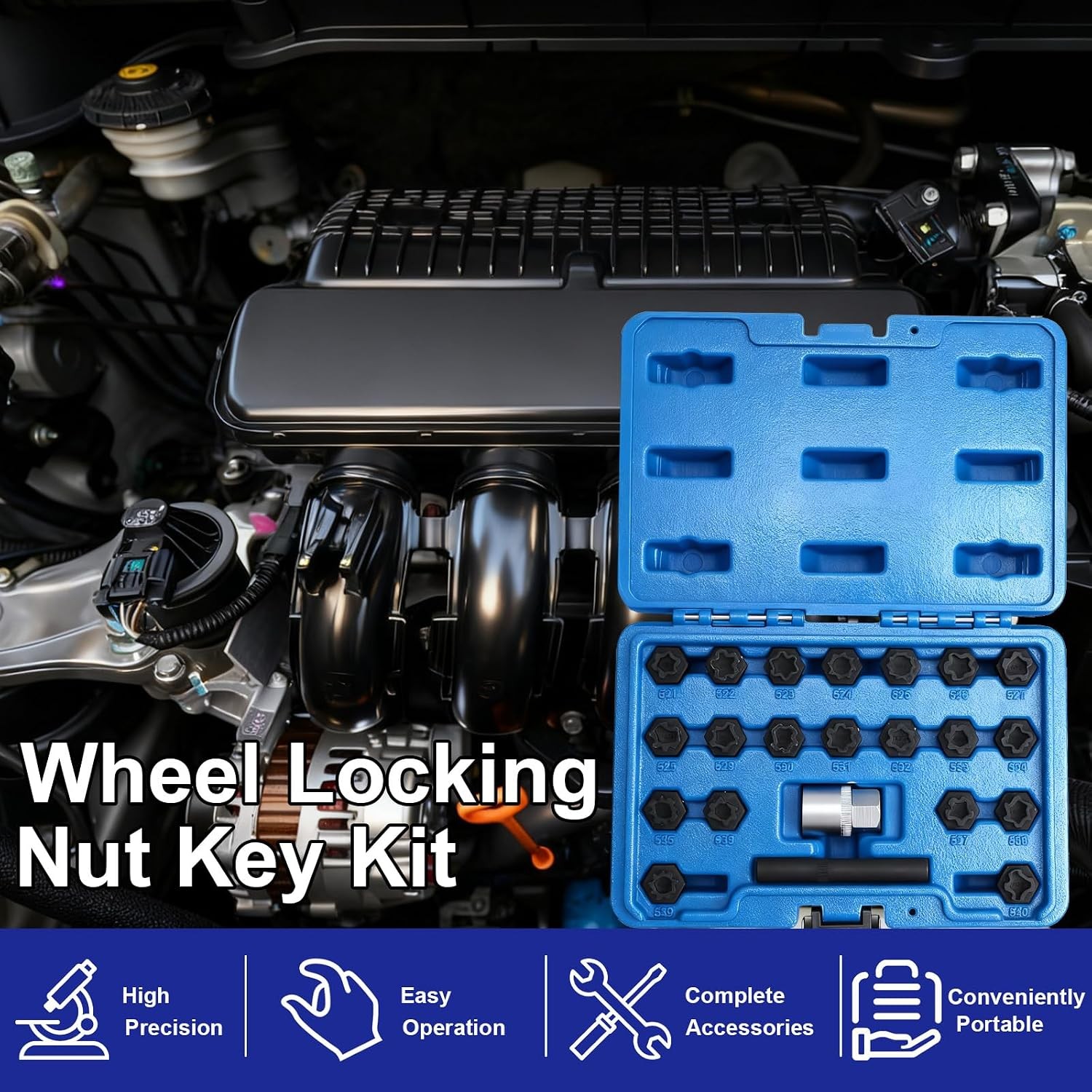 22PCS Locking Lug Nut Key Set Wheel Lock Removal Kit 521-540 Pattern