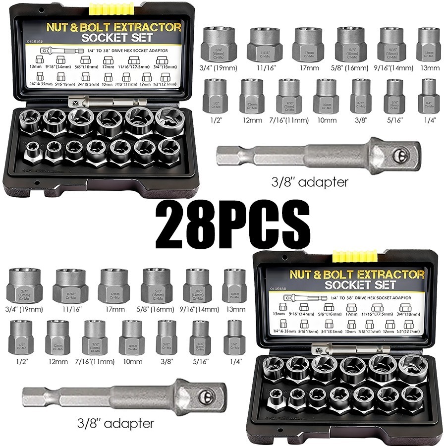 YUNTOK [28pcs Nut Extractor Kit] Nut Removal Tool With 26 Bolts And Nut Removers