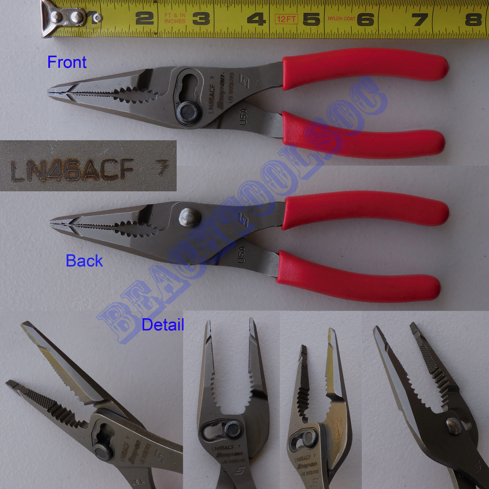New Snap On Red Talon Grip Long Nose Slip Joint Pliers 7″ – LN46ACF USA