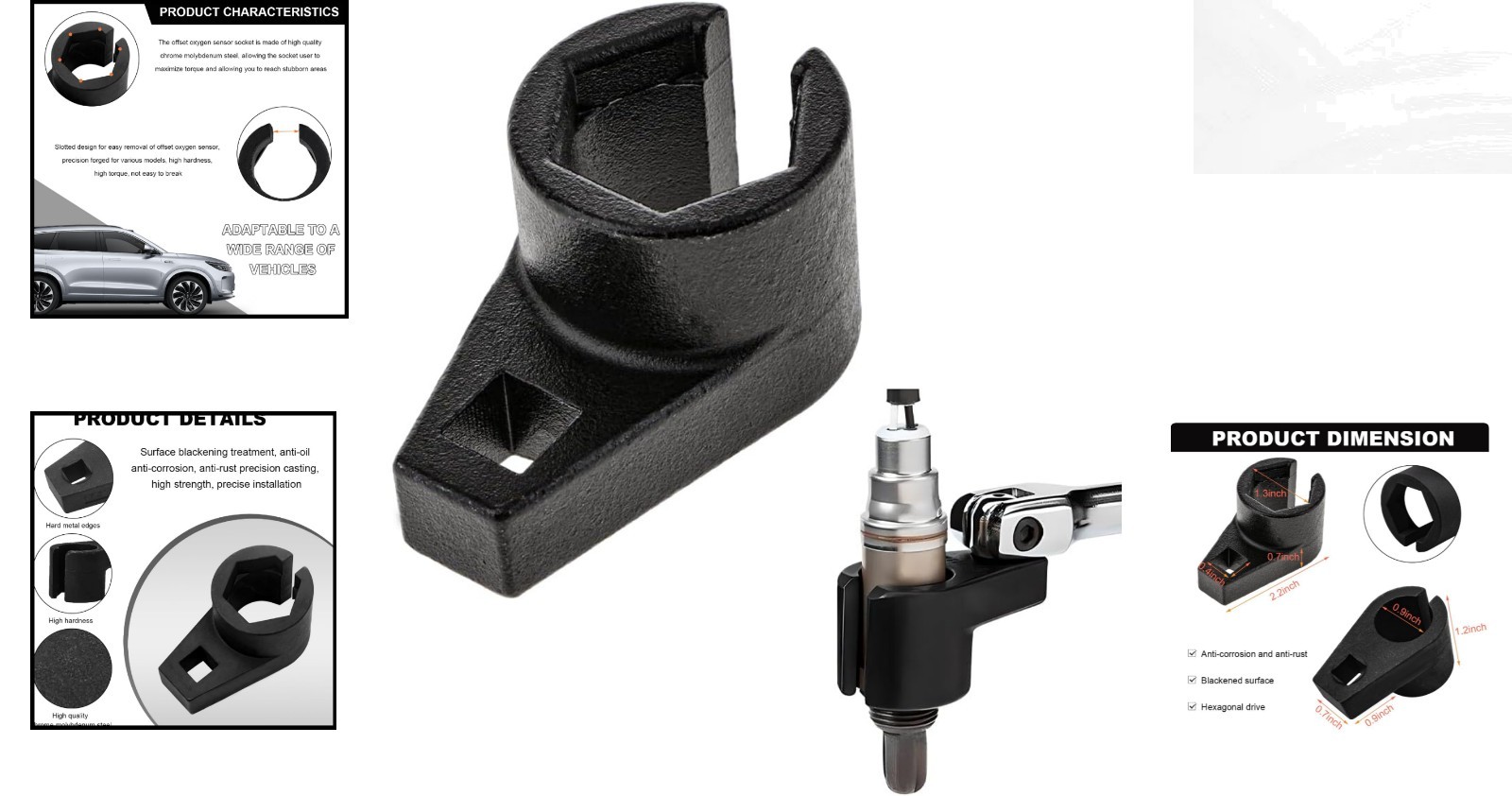 3/8-Inch Drive Offset Oxygen Sensor Wrench, 7/8-Inch 22mm Alloy Steel Tool
