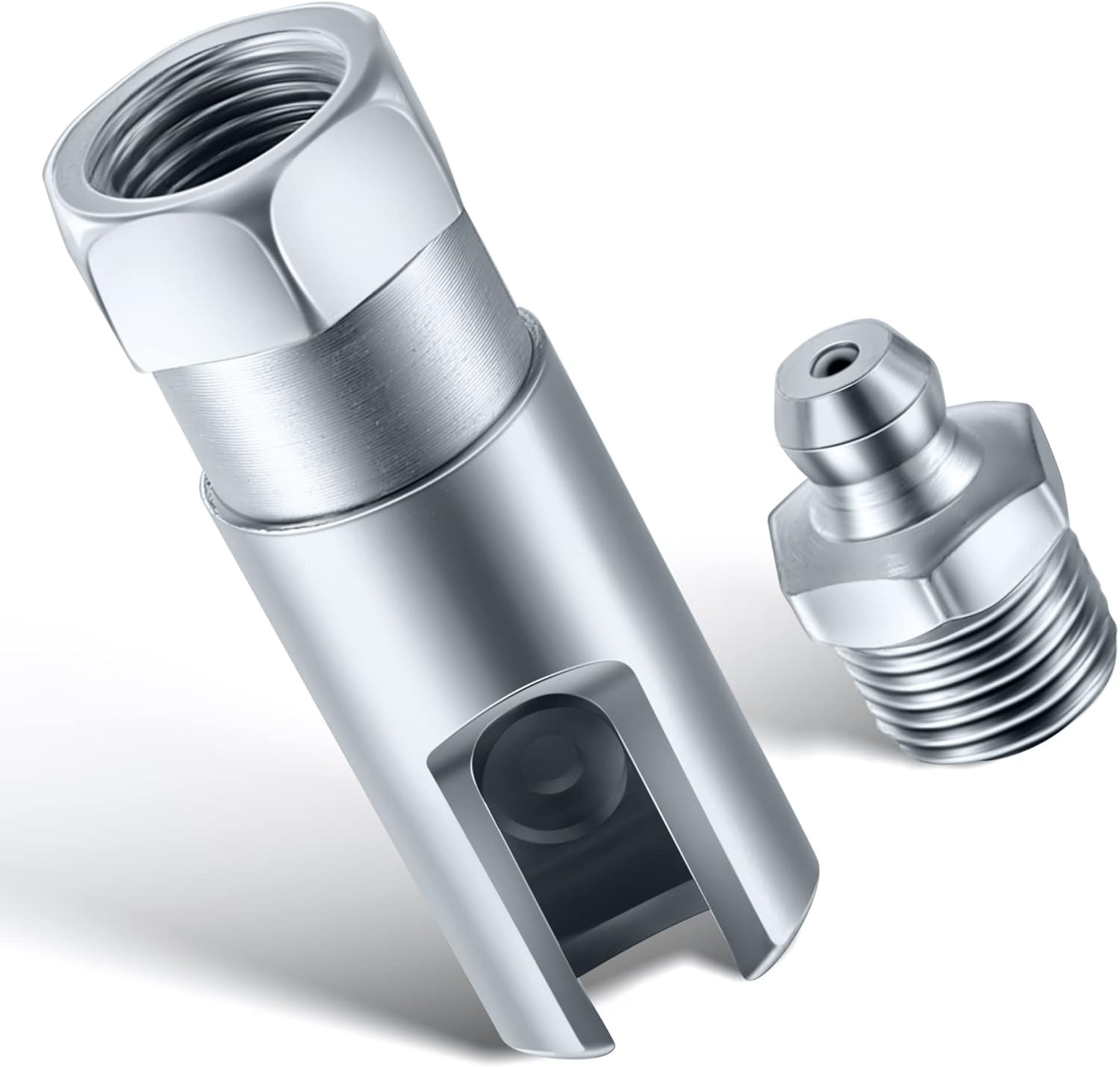 90° Grease Gun Coupler, 1/8″ NPT Right Angle Push-On Fitting, 2.1″ Length