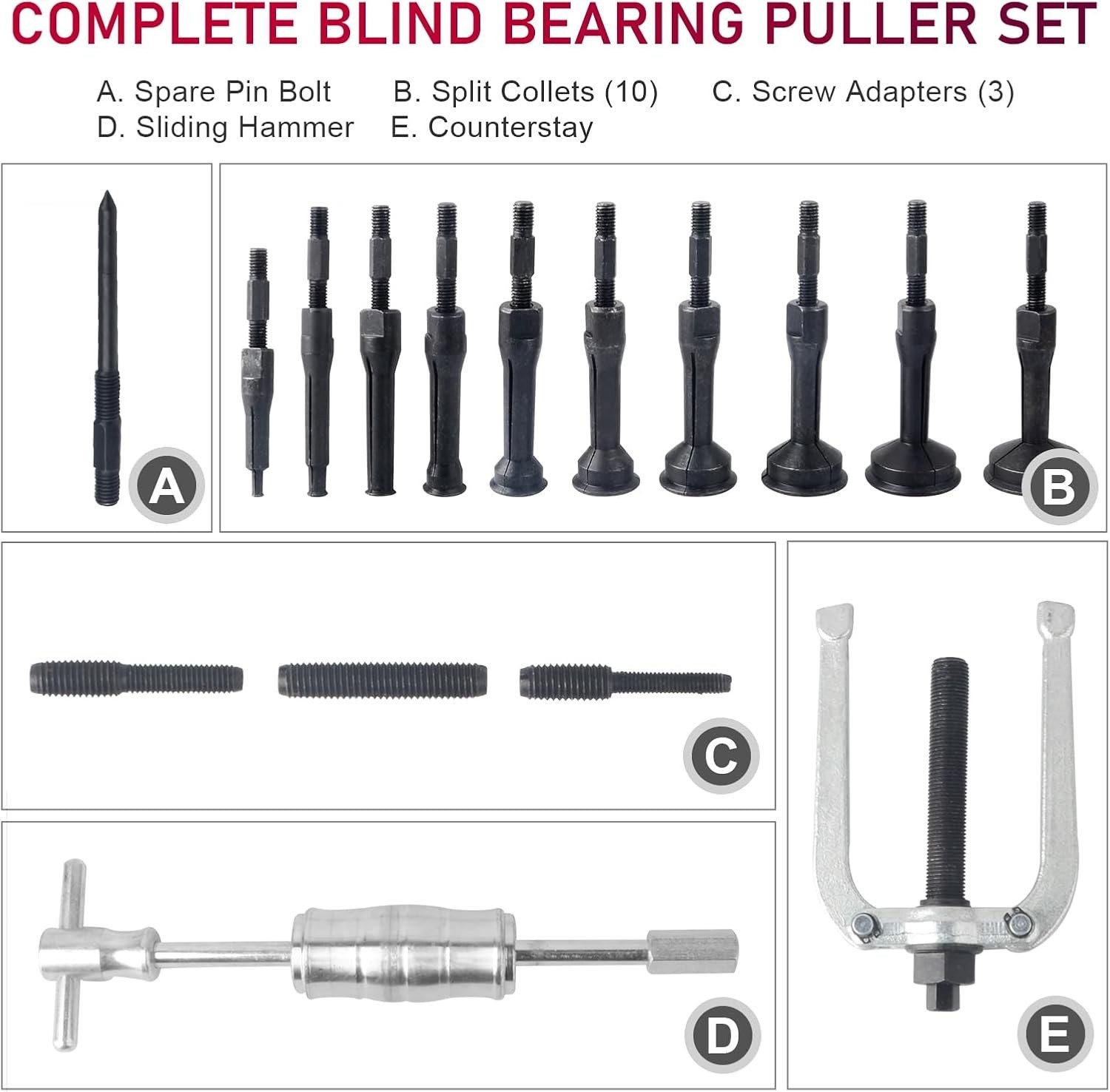 Blind Hole Collet Bearing Puller Set,16 pcs Inner Bearing Extractor Kit with …