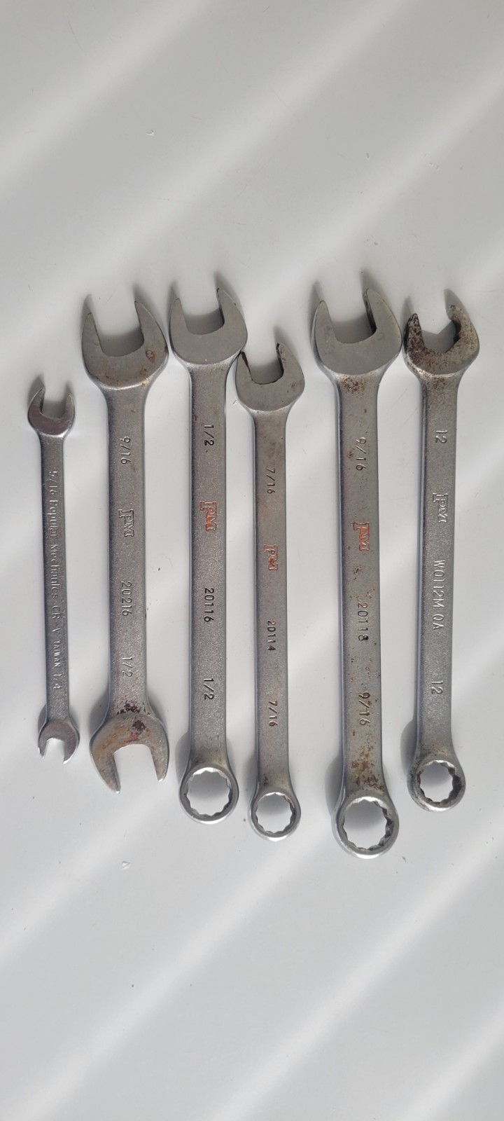 Set of 6 Popular Mechanics PM Wrench 5/16+1/4,1/2+9/16,1/2,7/16,9/16,12mm