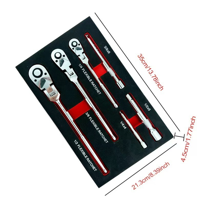 72-Tooth Flexible Handle Ratchet Wrench 10-Piece Set Includes 1/4-inch,3/8-inch