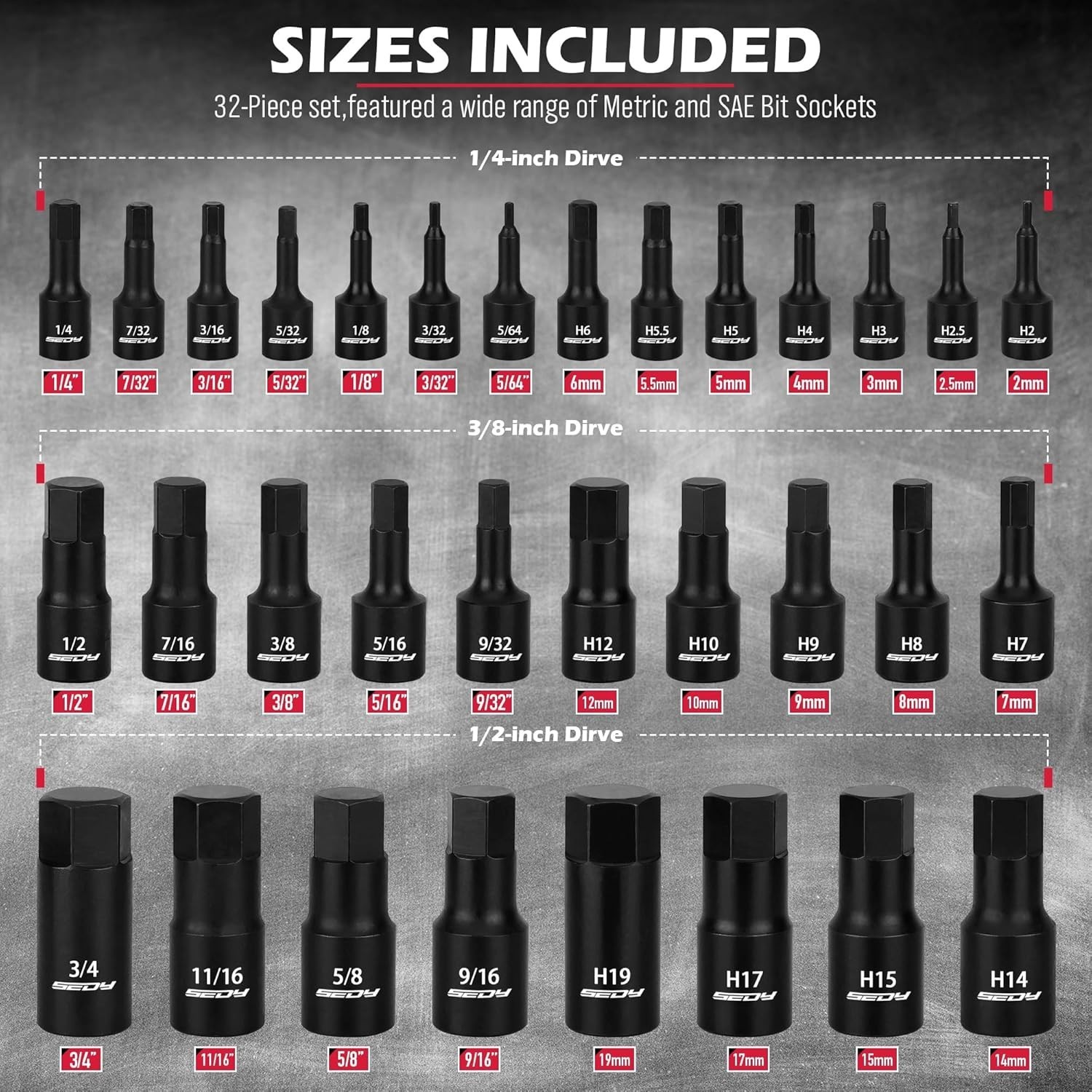 Durable 36-Piece Allen Impact Socket Set – Complete with Storage Case & Adapters