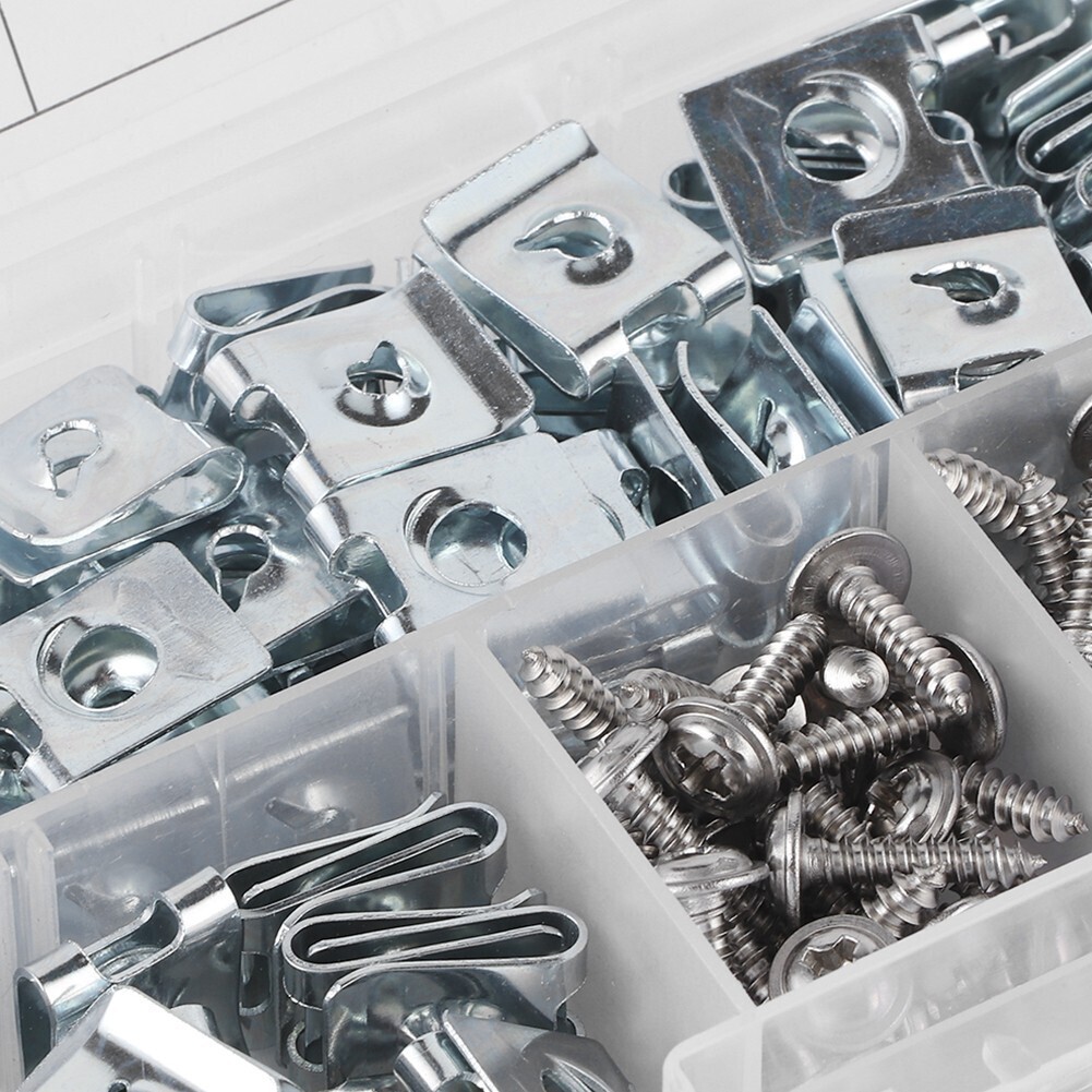 200pcs/set Manganese Steel U‑Clips with Self Tapping Screws Kit Assortment