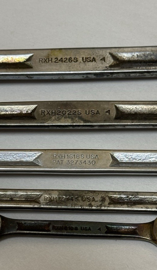 Old USA Snap-On 5 pc Double Flare Nut Line Wrench Set SAE 1/4 to 13/16″ RXH605