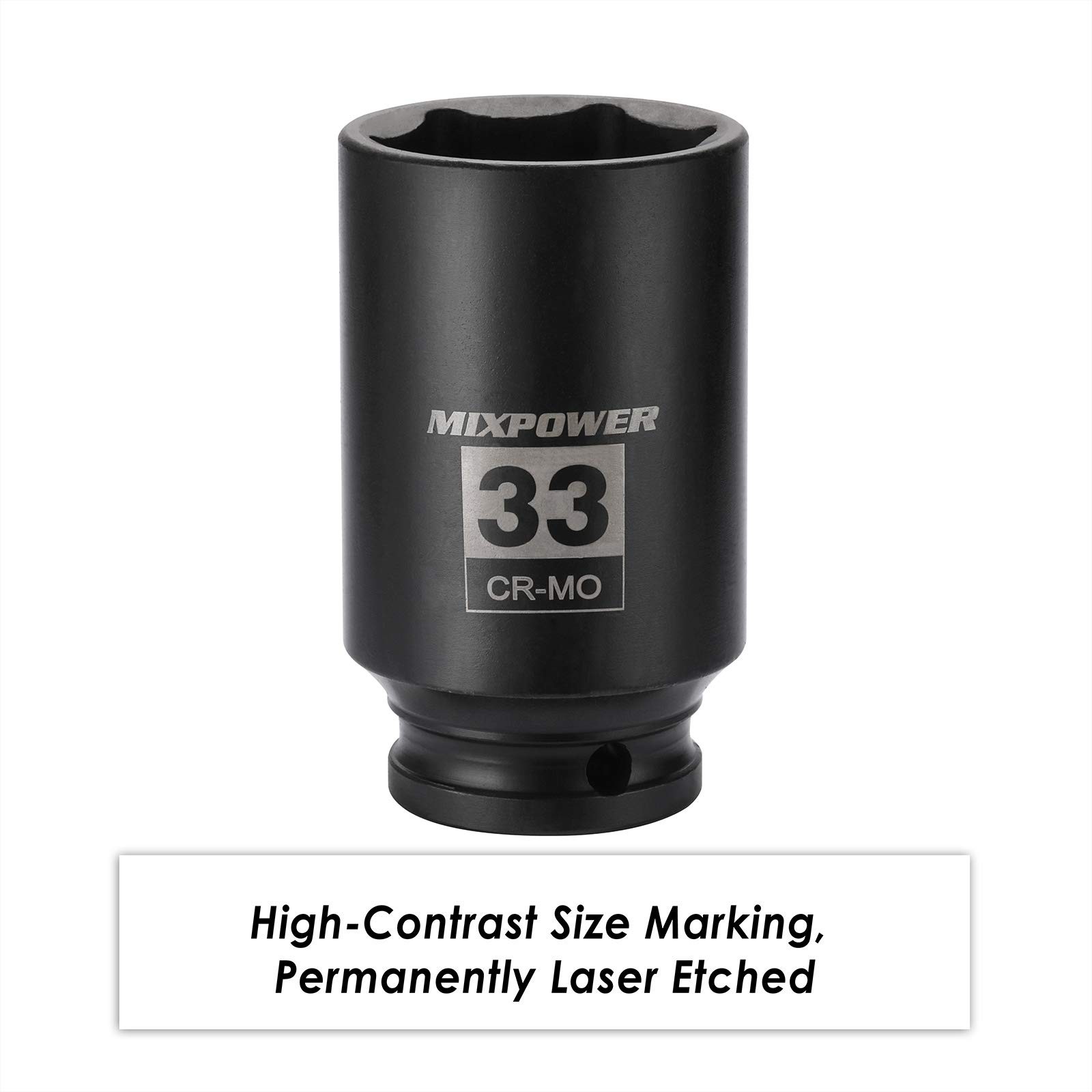 1/2″ Drive Deep Impact Socket, CR-MO, 33 mm, METRIC, 6 Point, 33mm